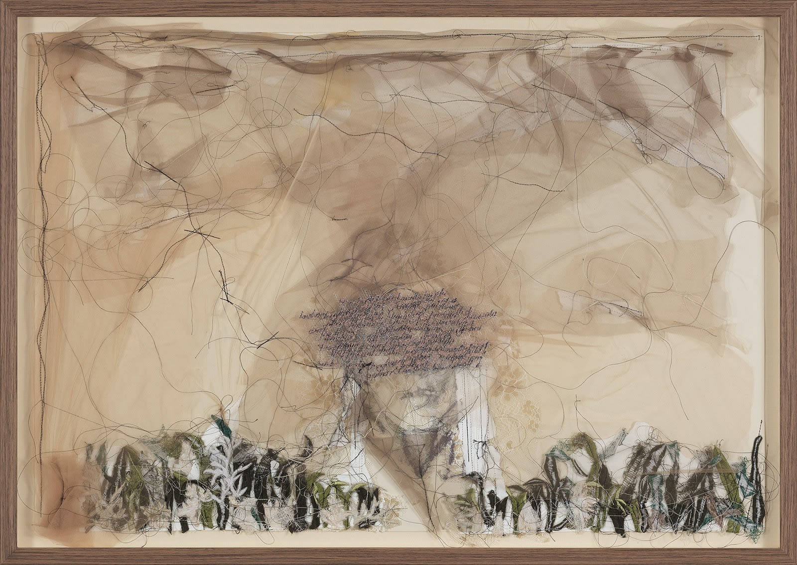 Neslihan Başer, Recurrence Untitled, embroidery and tulle on paper, 54 x 76cm, 2018