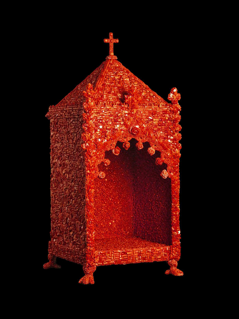 A Spiritual Space (Shrine) , 2022, Deep precious coral, pigment, polymers, H 69 x W 32 x D 31 cm