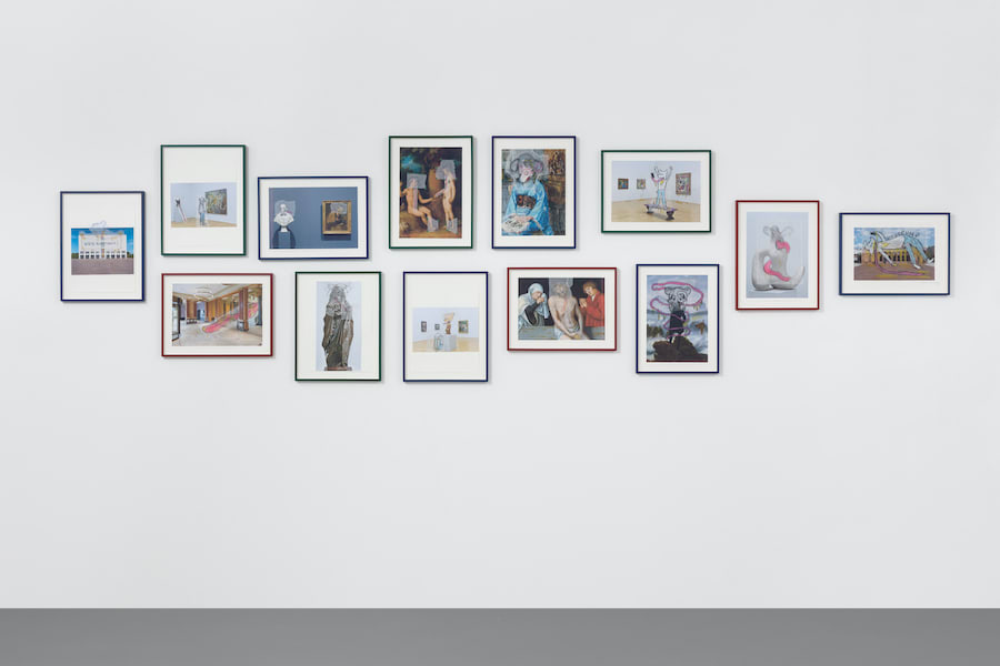 Simon Fujiwara Who's Kunsthalle, 2021 Pastel, pencil, tracing paper, inkjet prints on paper, in coloured frames ca. 42 x 29.7 cm each