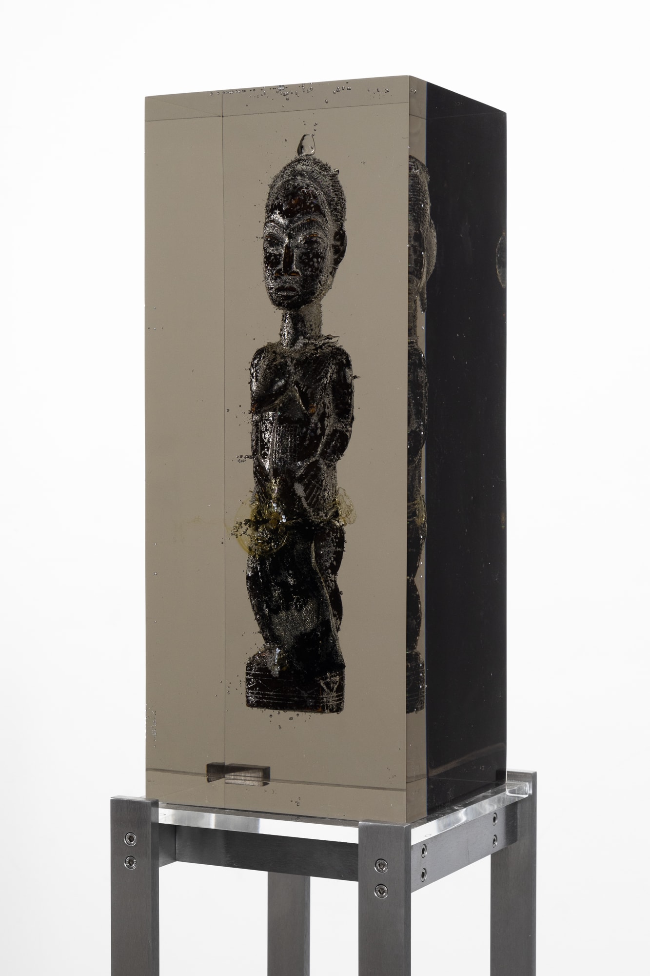 Matthew Angelo Harrison Sister Covered in Tears, 2024 Wooden figure, polyurethane resin, steel, acrylic Sculpture 57.5 x 23 x 21.5 cm, Plinth 112 x 25.5 x 28 cm