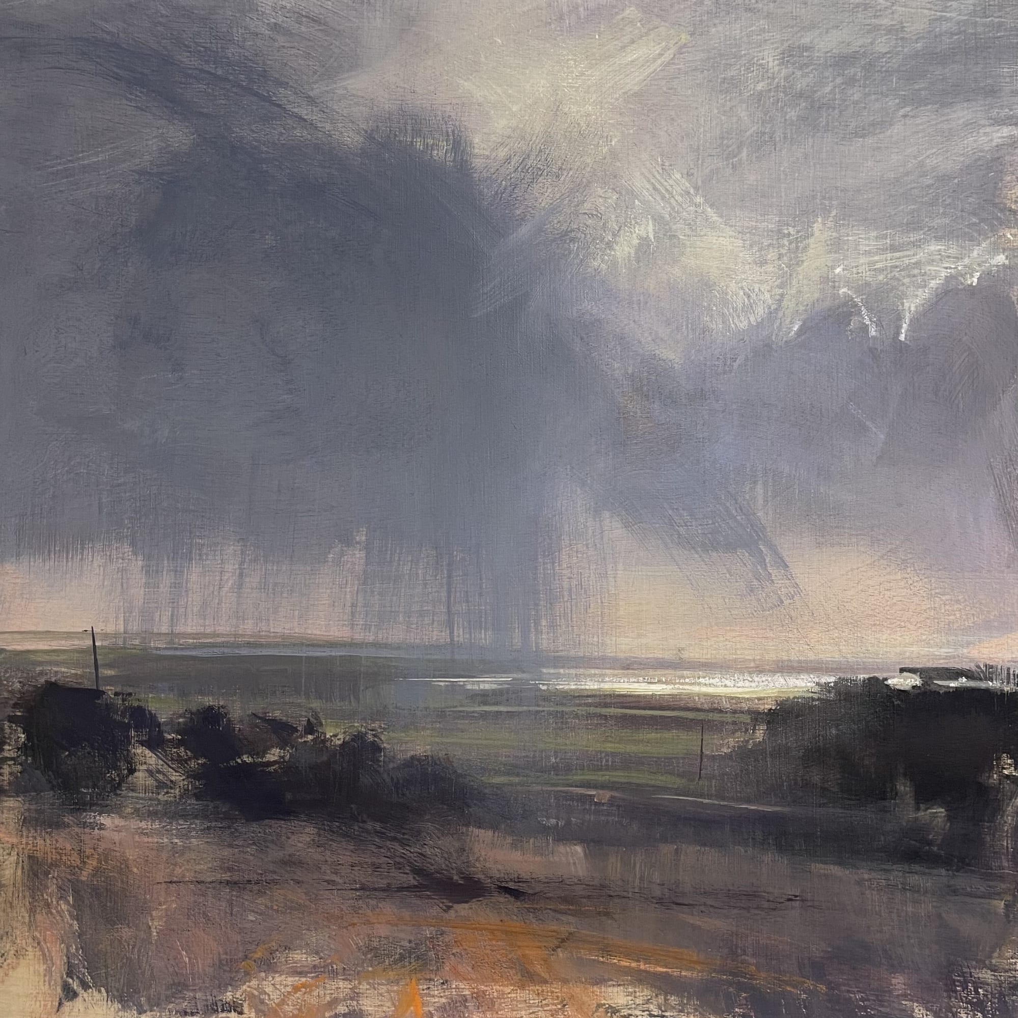 Where the Sky Breaks explores the tension between storm and light — a painting about energy, stillness, and quiet resilience.
