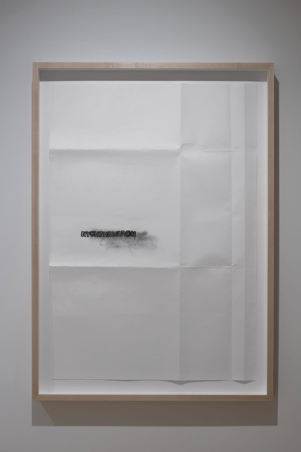 Nychthemeron, April–September 2025 2025 Time-based text work (5 months) Pencil on folded paper Paper size: 100 x 70 cm; frame size: 112 x 80 cm Signed and dated (Cill Rialaig, 26 April–Zurich, 18 September 2025) Unique