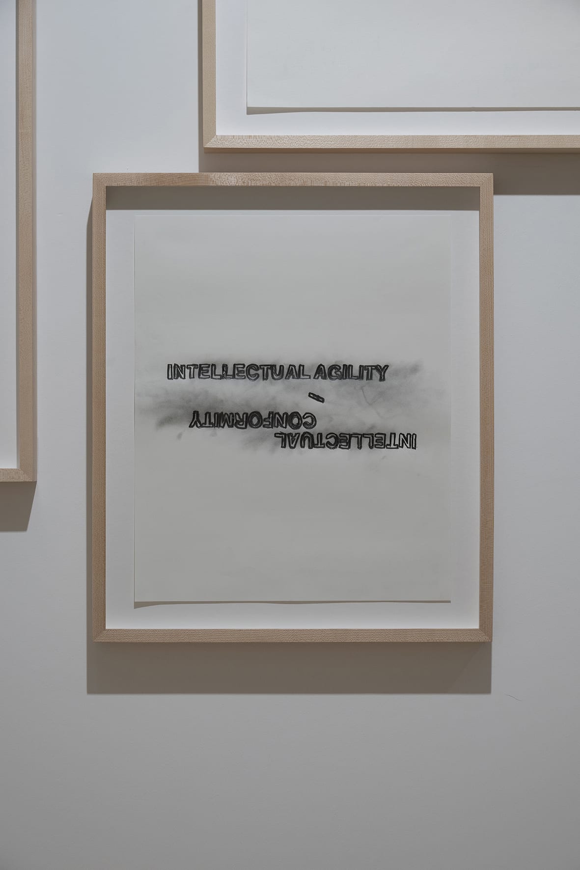 Intellectual Agility/Intellectual Conformity, October 2024–March 2025 2024-25 Time-based text work (6 months) Pencil on paper Paper size: 43,2 x 35,6 cm; frame size: 52 x 44,5 cm Signed and dated (New York, 20 October 2024–Paris, 24 March 2025) on reverse Unique