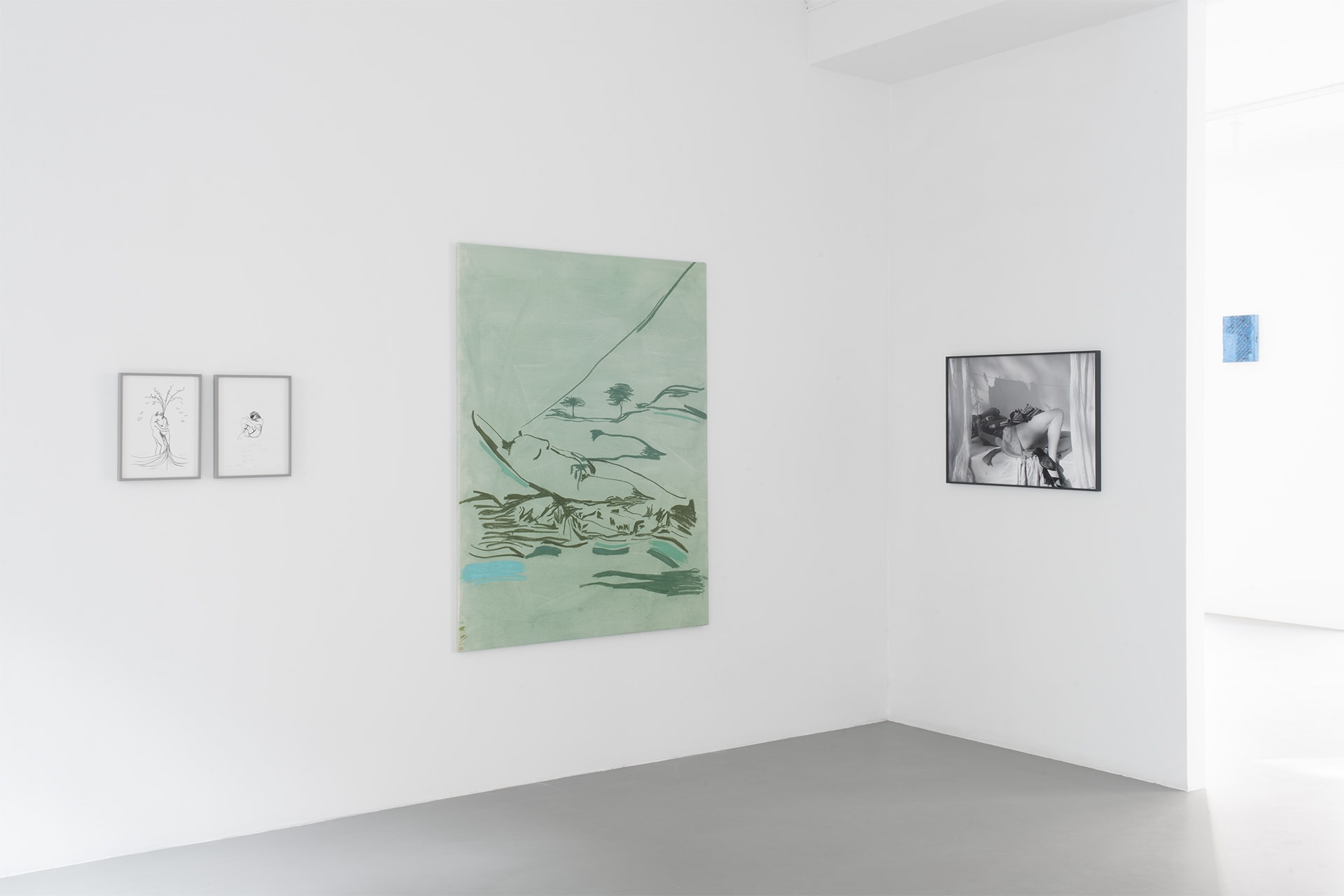 Installation view of Augusta Atla’s 2025 Wings of Desire exhibition at Alice Folker Gallery, showing multiple artworks displayed on gallery walls.