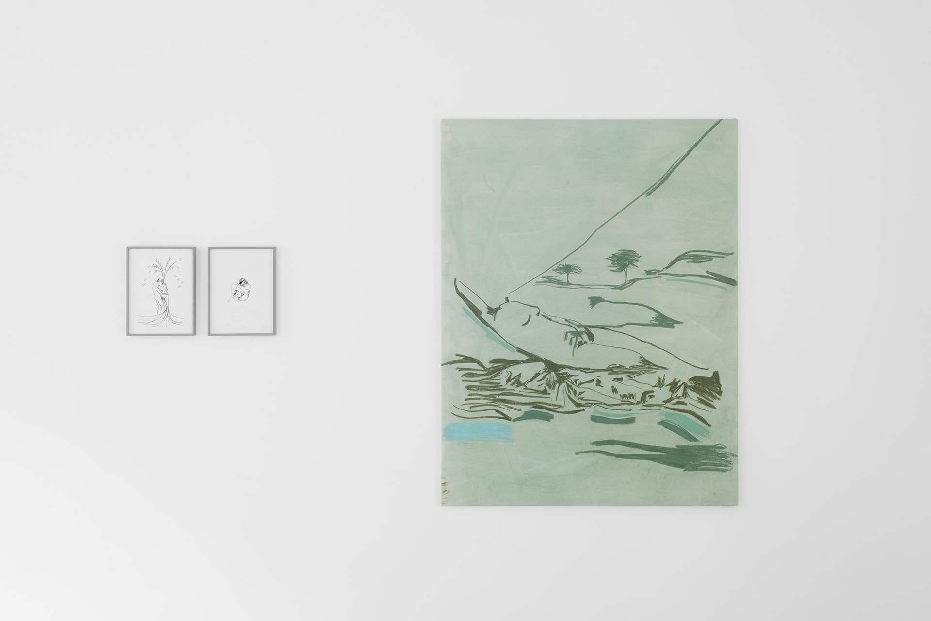 Installation view of Augusta Atla’s 2025 Wings of Desire exhibition at Alice Folker Gallery, showing multiple artworks displayed on gallery walls.