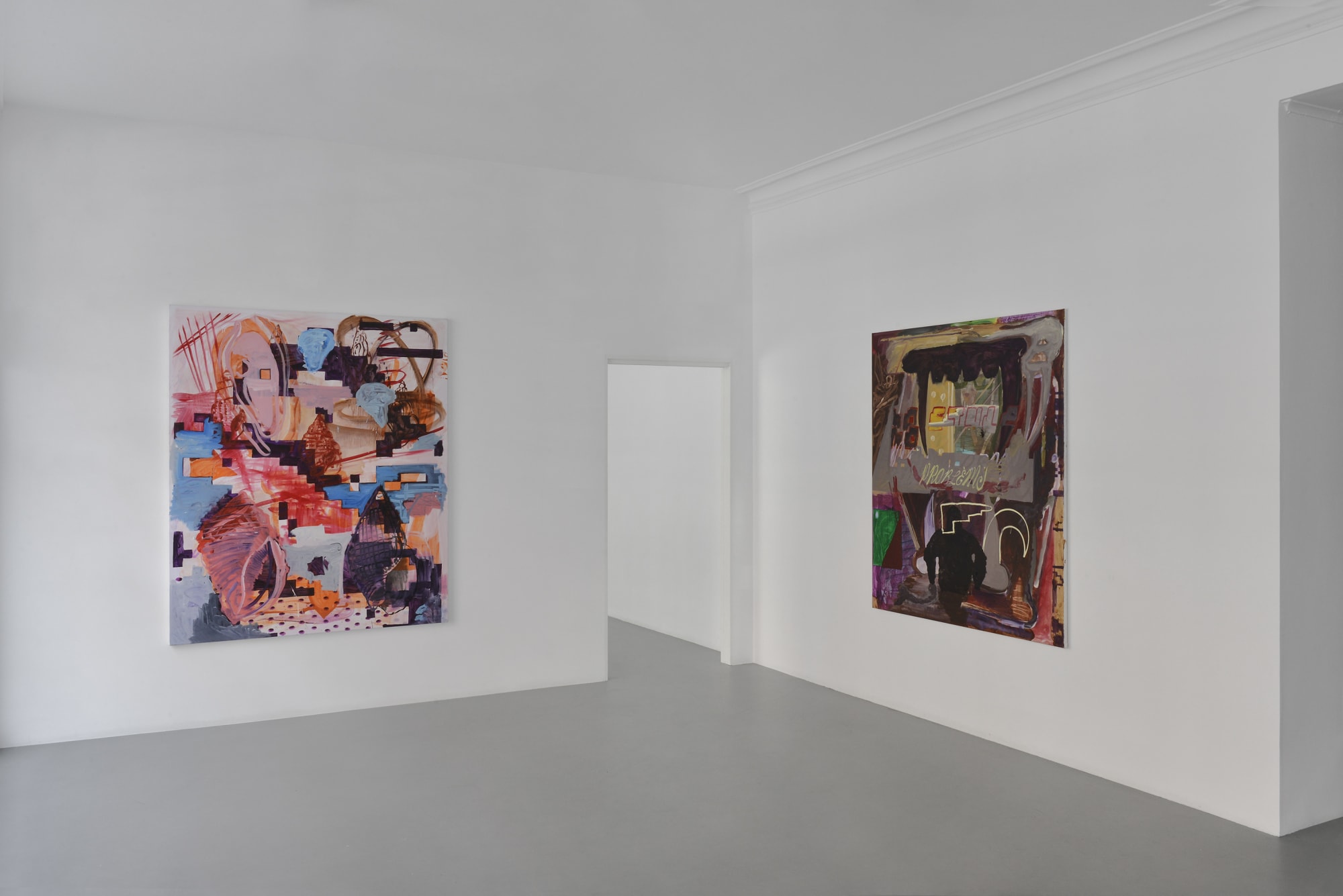 Installation view of Asger Harbou Gjerdevik’s 2025 In Motion exhibition at Alice Folker Gallery, showing multiple oil on canvas paintings displayed on gallery walls.