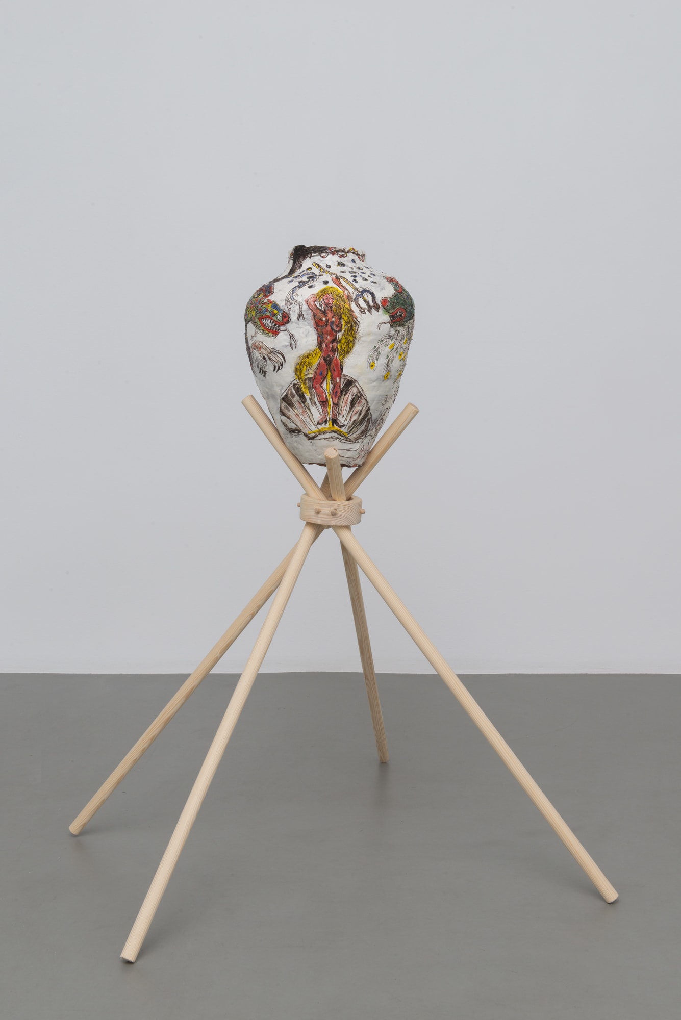 “Dragon Ball” (2025), glazed earthenware sculpture by Karim Boumjimar, part of Mouths, Vessels, Portals at Alice Folker Gallery.