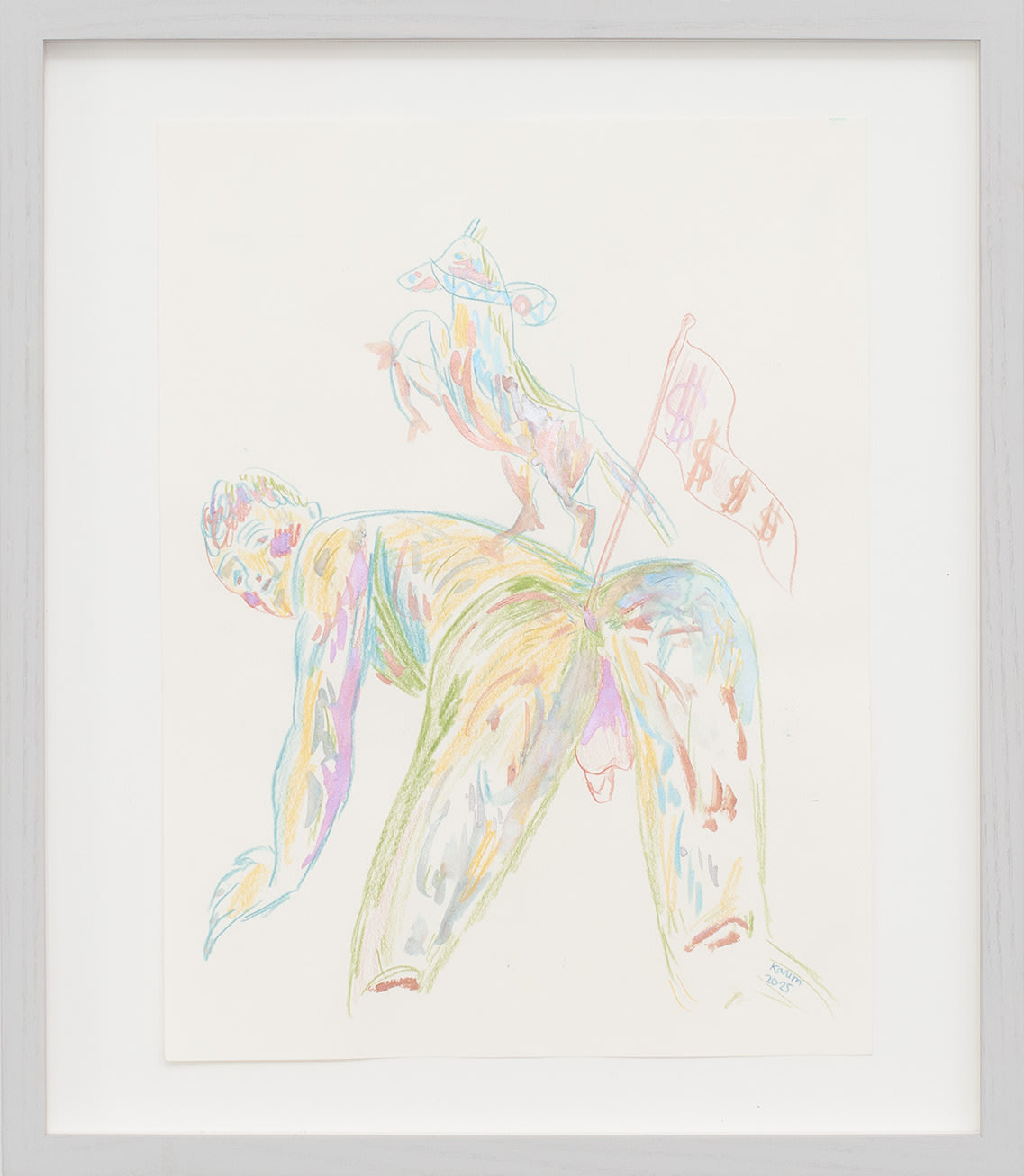 Karim Boumjimar 2025 Drawings From The Hotel Vi Mouths Vessels Portals Alice Folker Gallery, gouache and crayon on paper, handmade grey frame, museum glass