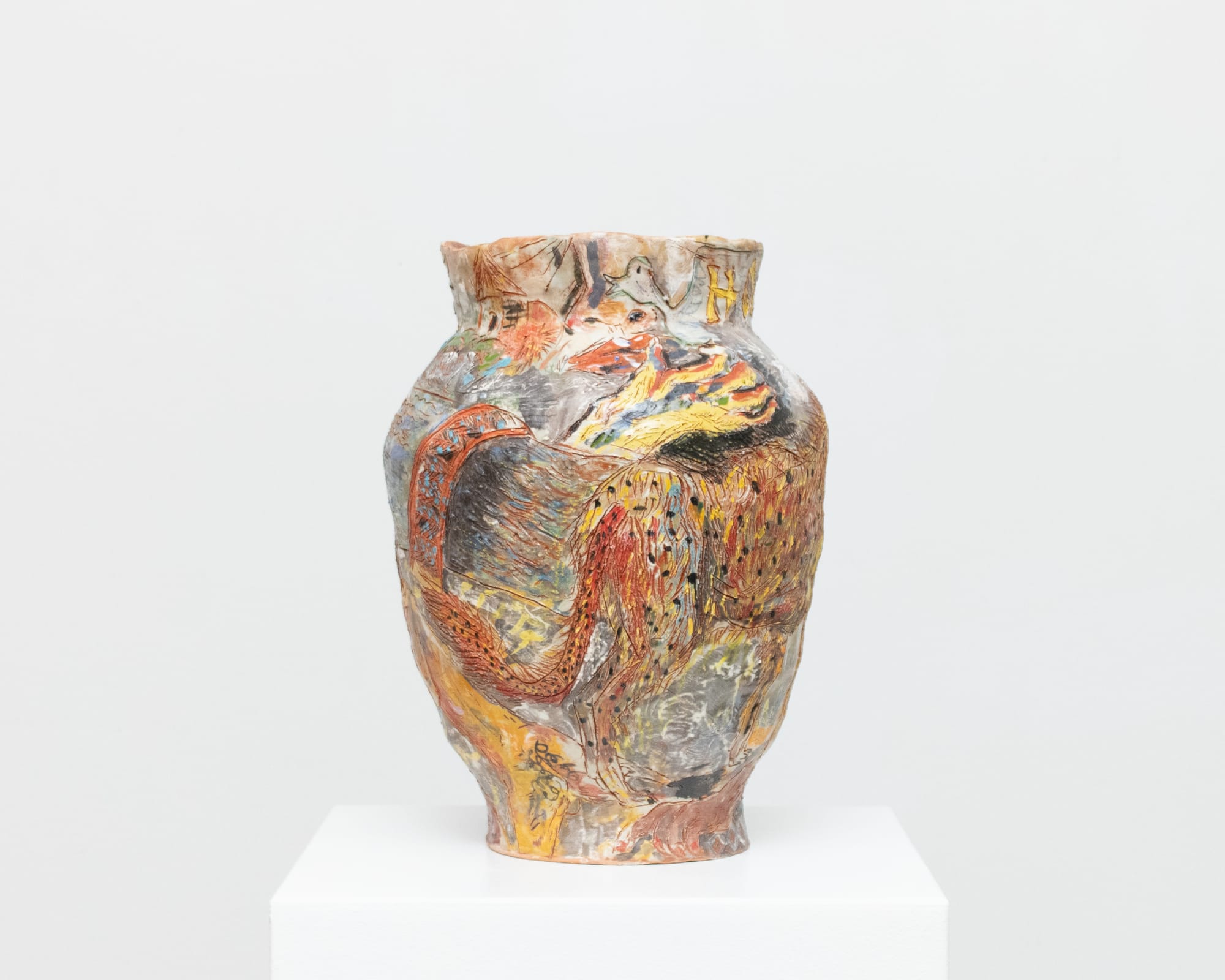 “Reflection Of The Sky” (2025), glazed earthenware sculpture by Karim Boumjimar, shown in Mouths, Vessels, Portals at Alice Folker Gallery.