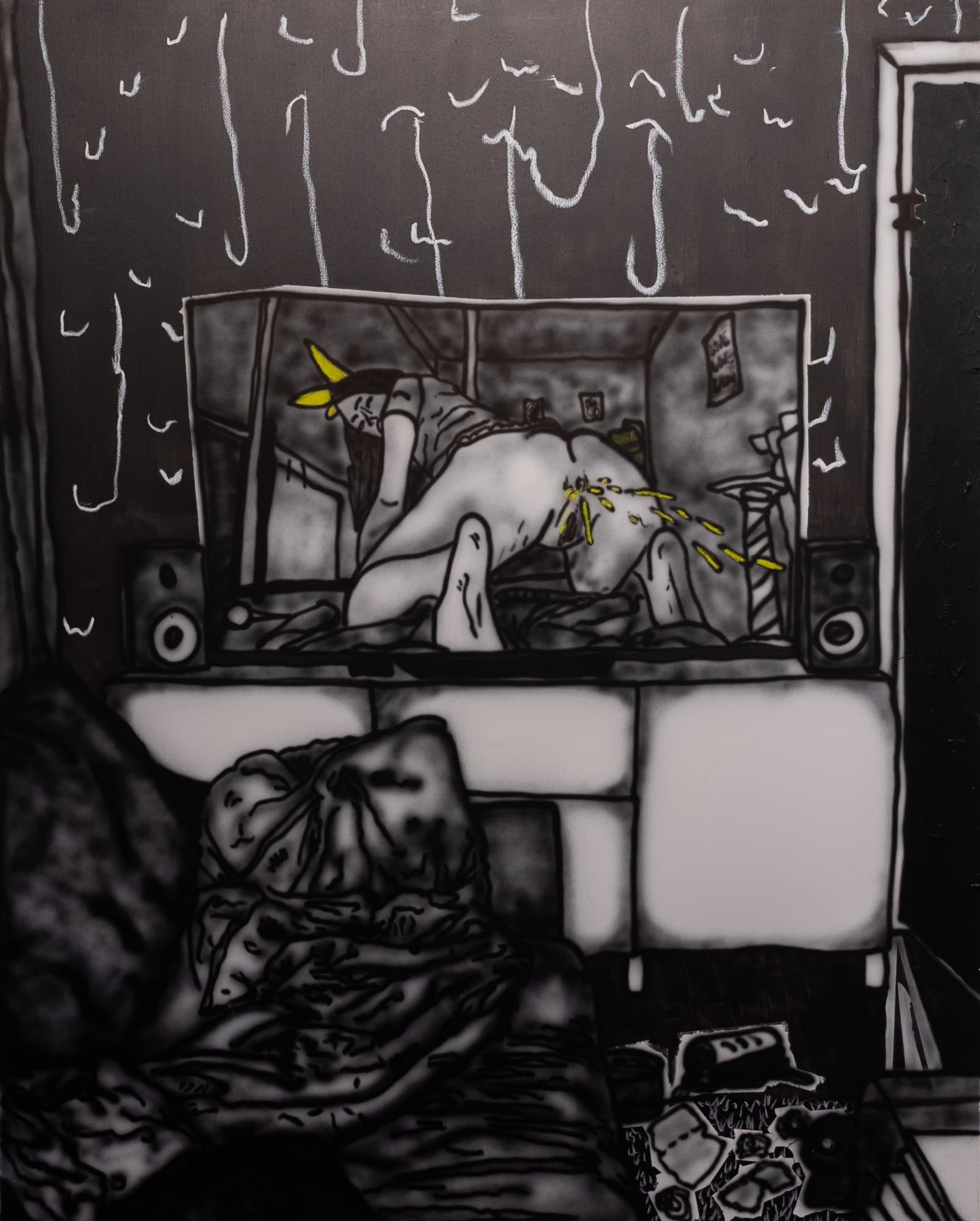 "Maybe i only need this",2025 150x120cm, Airbrush and oilpastel on canvas