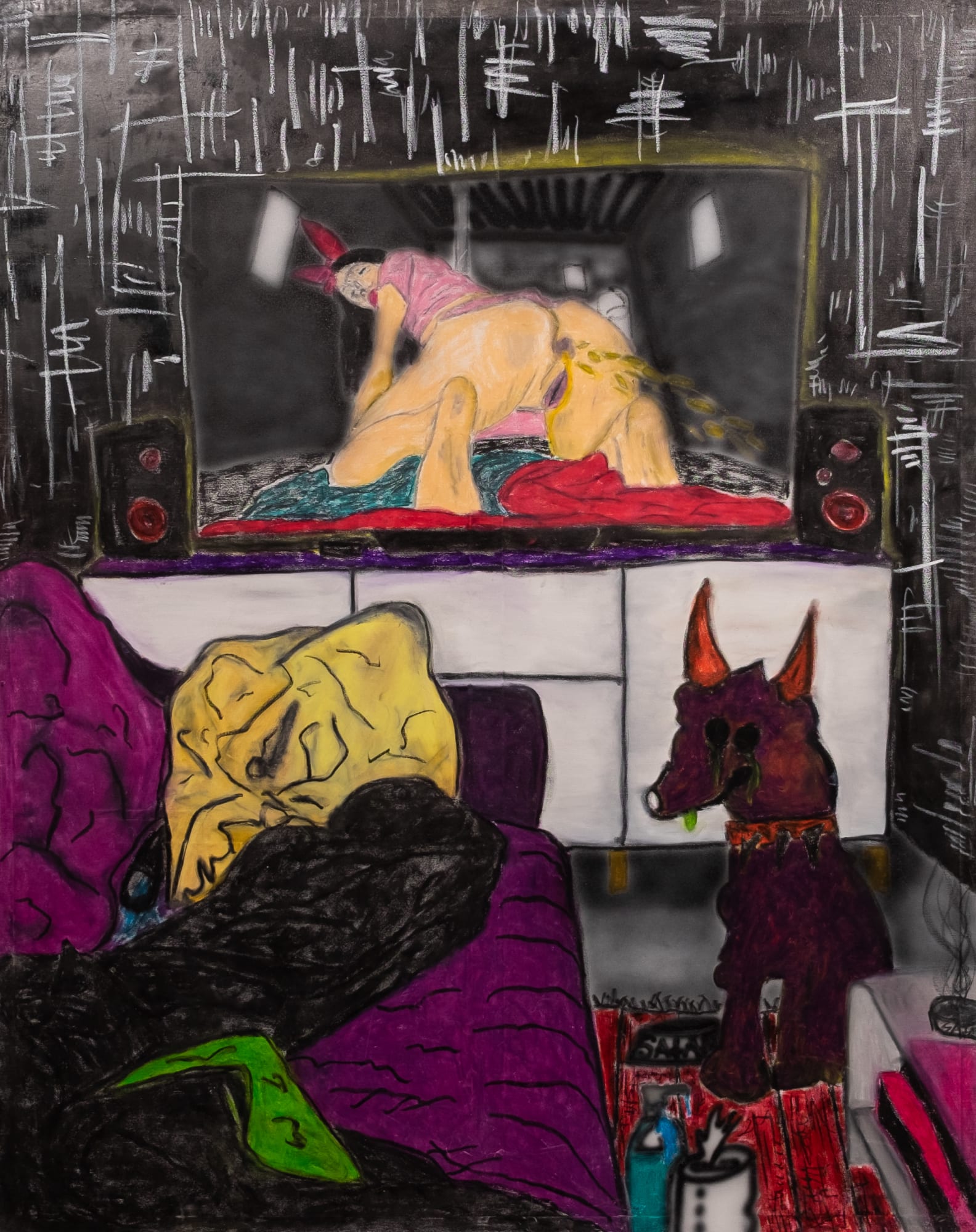 "I absolutely need just this”, 2025 150x120cm, Airbrush and oilpastel on canvas