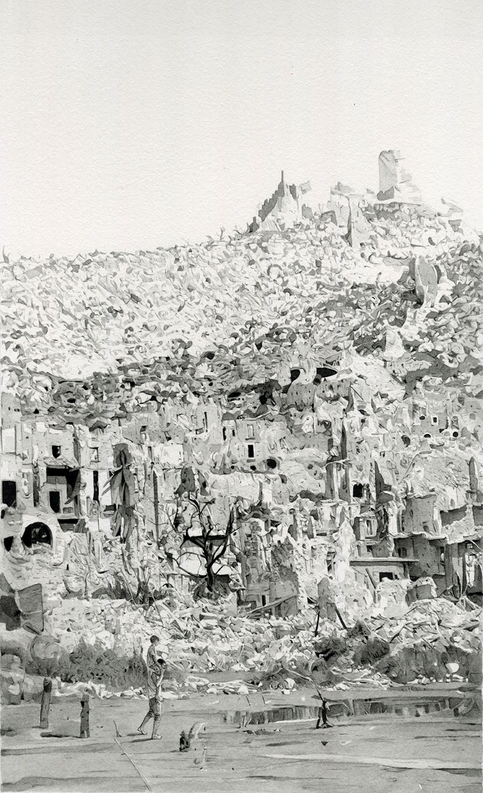 Fabien Mérelle Sortir des ruines de Cassino, 2023 Encre et acrylique sur papier 27 x 17 cm (FM 055)