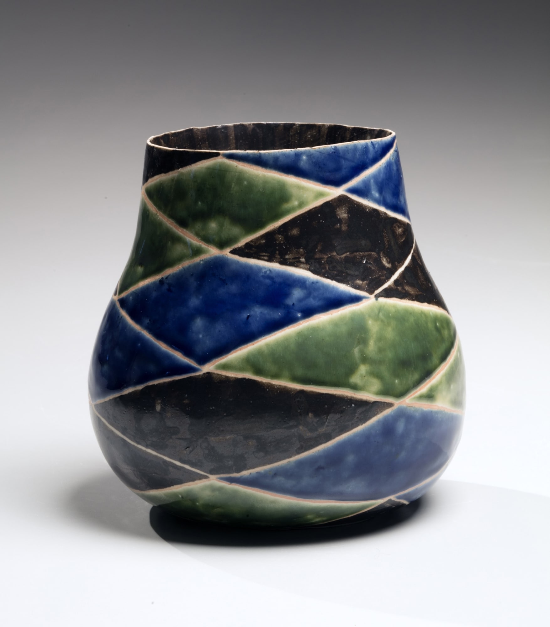Kamoda Shōji Diamond-patterned rounded vase 1980 Glazed stoneware 6 1/4 x 4 in. Inv# 10354 SOLD