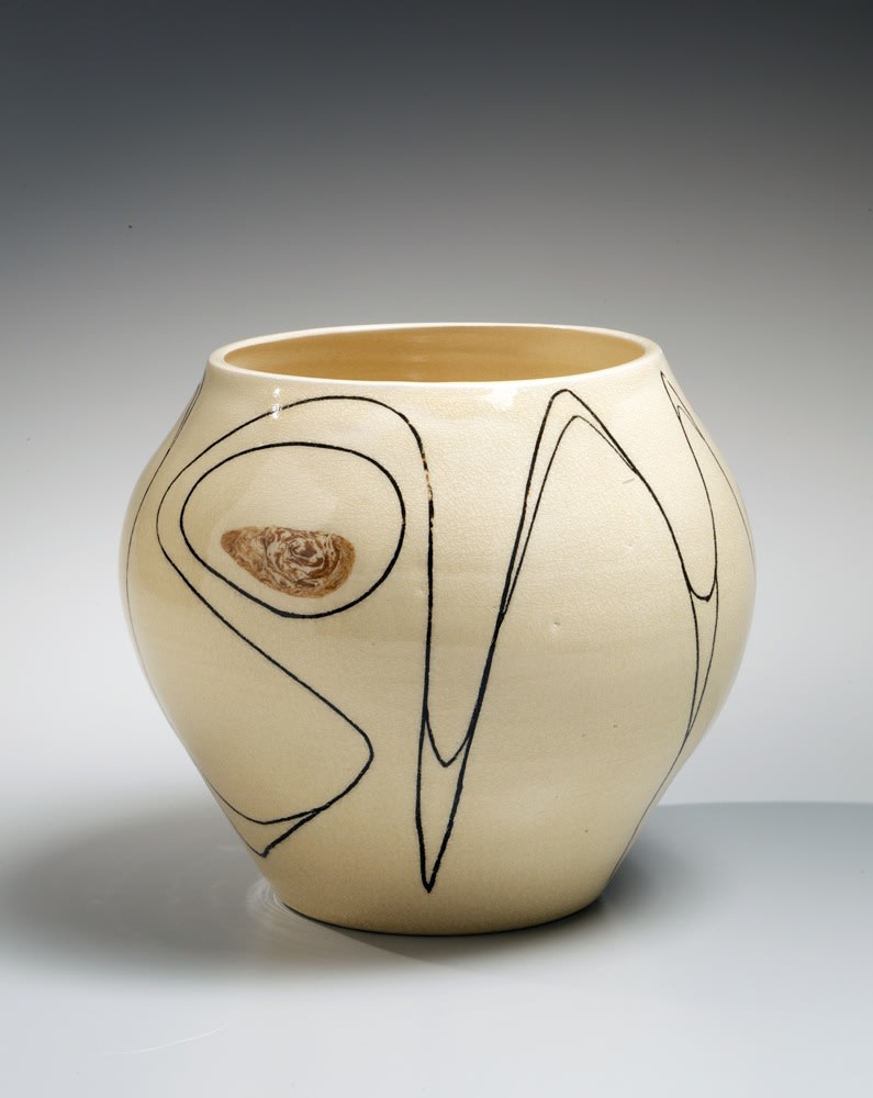 Fujimoto Yoshimichi (Nōdō) (1919-1992) Inlaid modernist vessel ca. 1965 Glazed stoneware 8 x 9 7/8 inches Inv# 8139 SOLD