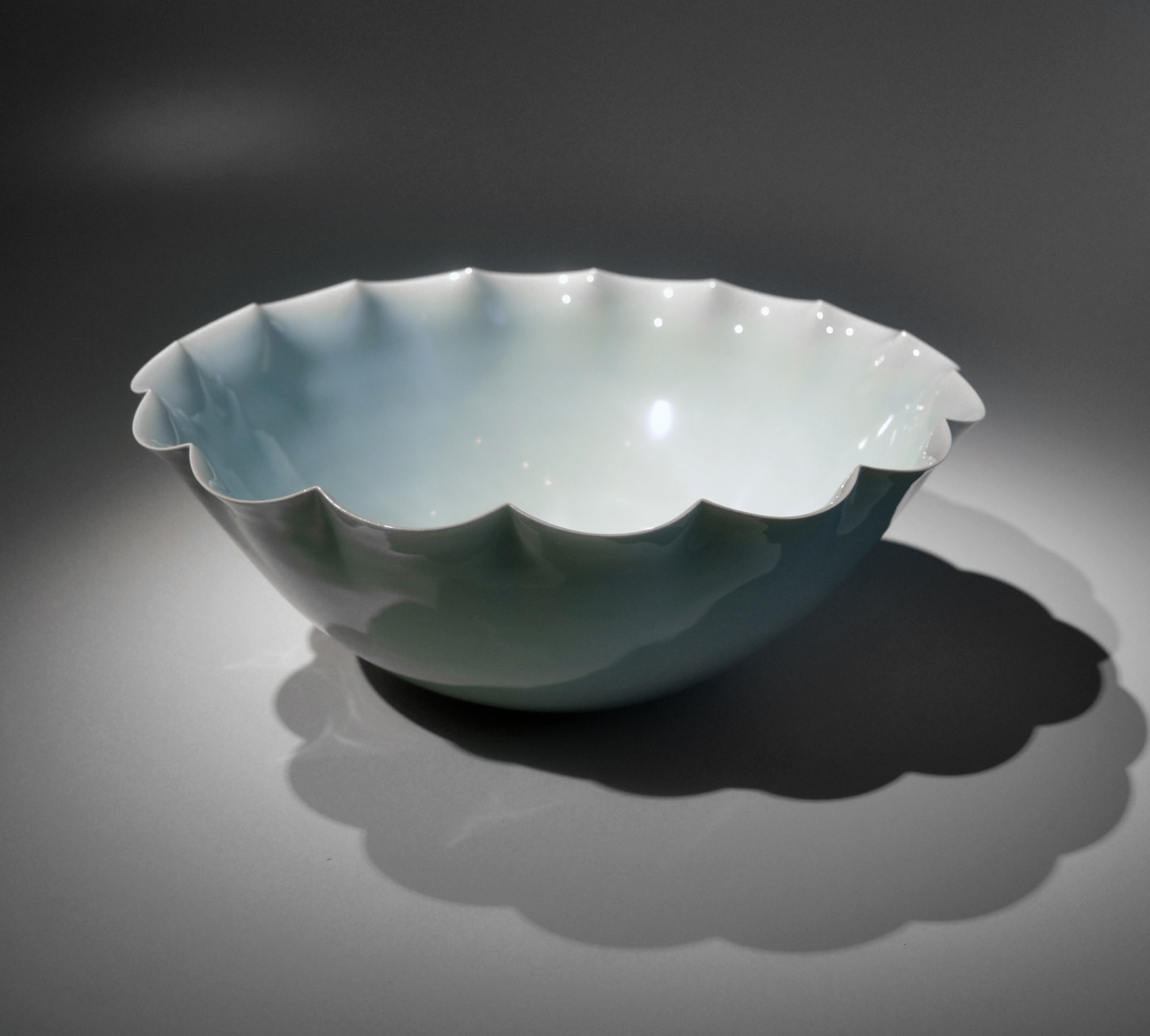 Kawase Shinobu (b. 1950) Large celadon bowl with foliated rim 2015 Celadon-glazed porcelaneous stoneware 5 1/2 x 13 5/8 inches SOLD