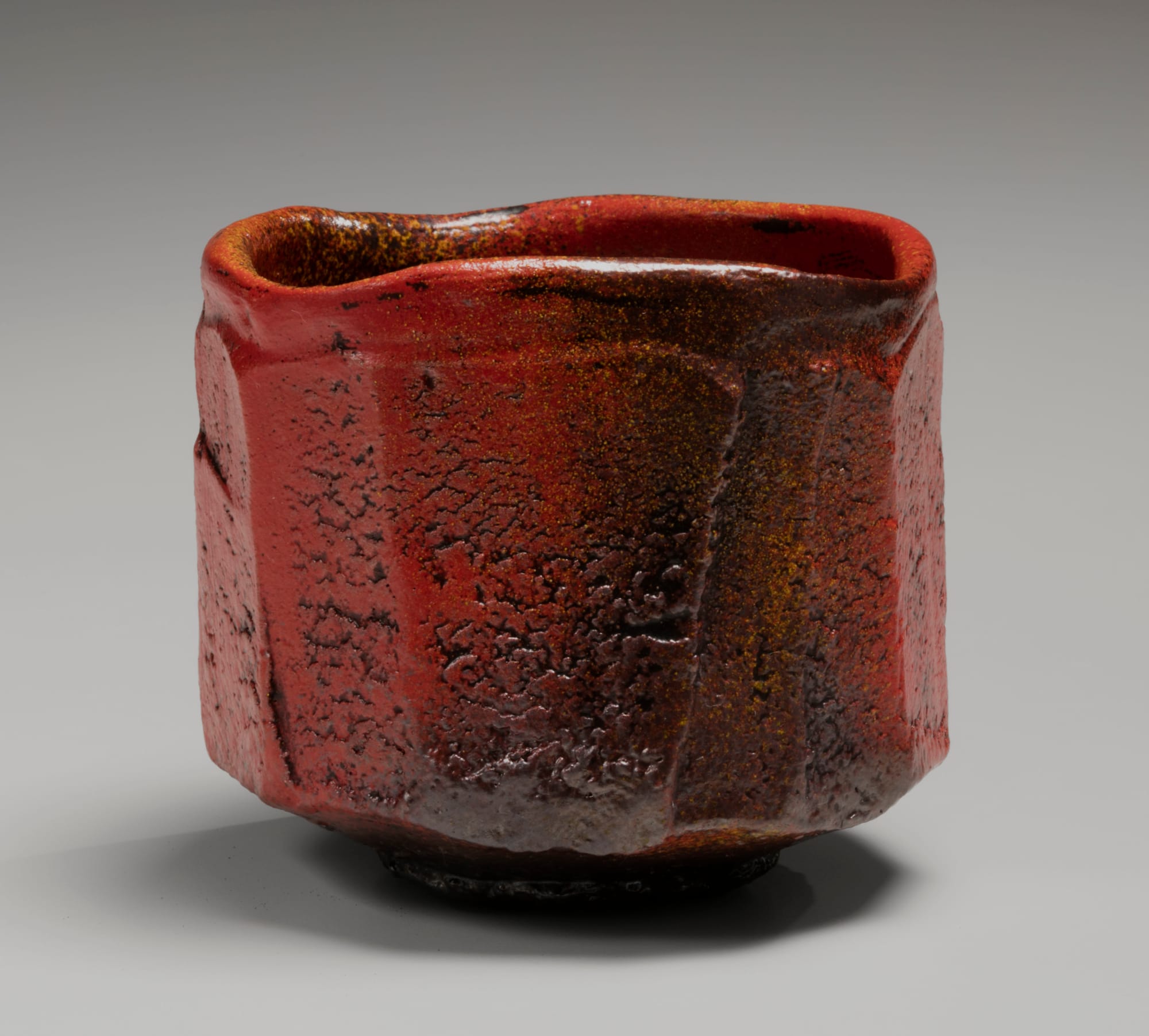 NISHIHATA TADASHI (b. 1948) Straight-sided Tamba teabowl, covered with akadobe (red slip glaze with iron) 2019 Akadobe-glazed stoneware 4 1/8 x 4 3/4 x 4 5/8 in. Inv# 11080