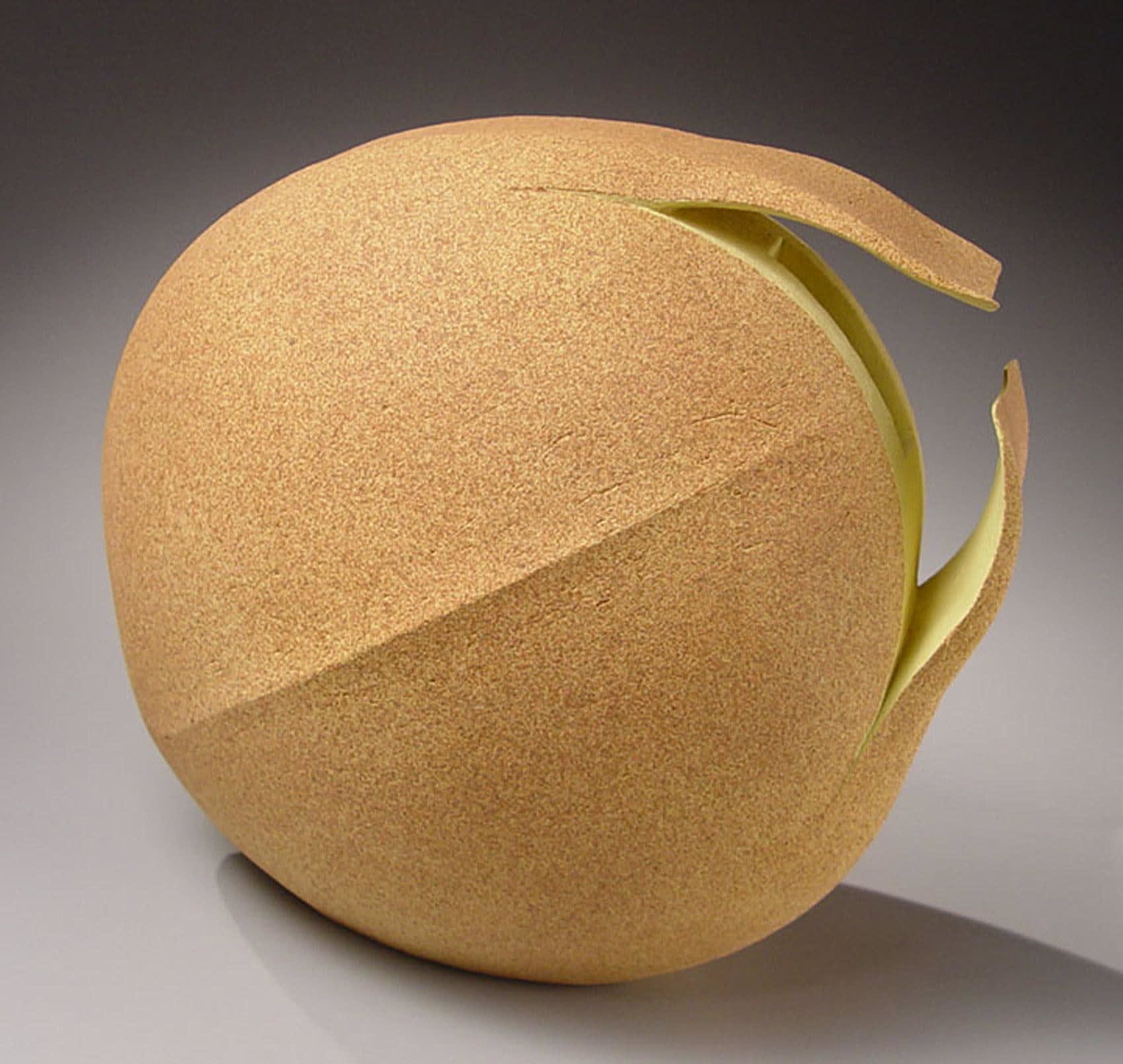 FUJINO SACHIKO Yellow glazed sculpture \"Sprouting Seed\" 2006 Glazed stoneware 13 x 13 1/2 x 9 1/2 inches Inv# 4903