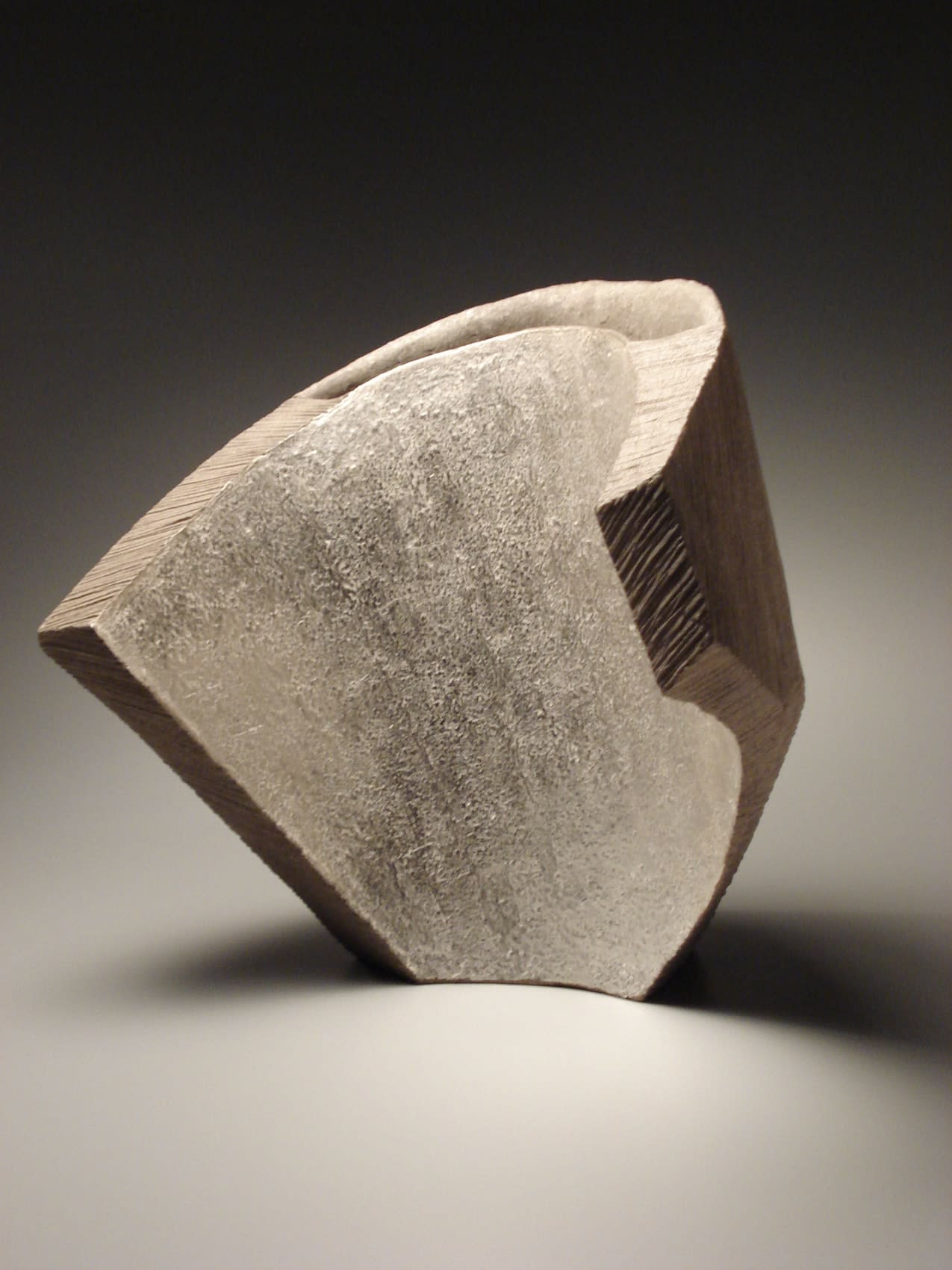 HOSHINO KAYOKO Sculptural standing gray vessel 2006 Stoneware with silver glaze 14 1/2 x 16 1/4 x 11 3/4 inches Inv# 4640