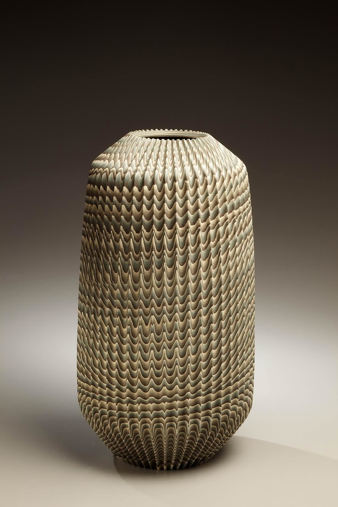 Ogata Kamio (b. 1949) Carved columnar neriage vase with blue, off-white and grey colored clay, 2007 Stoneware 15 x 8 1/4 x 8 1/4 inches Inv# 6125