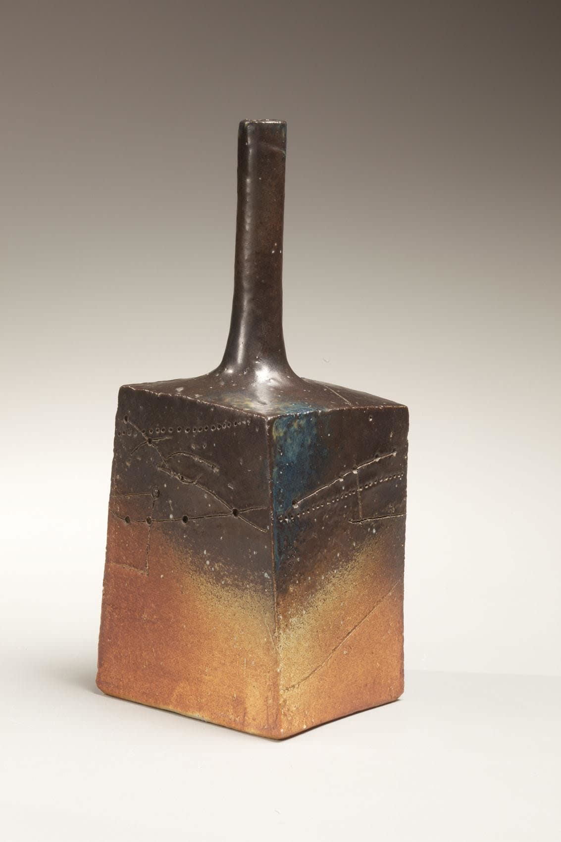 Katô Kiyoyuki (b. 1953) Blue-black ash-glazed stoneware vase with long slender neck, ca. 1965 Glazed stoneware 10 1/2 x 4 1/4 x 4 inches Inv# 6772 SOLD