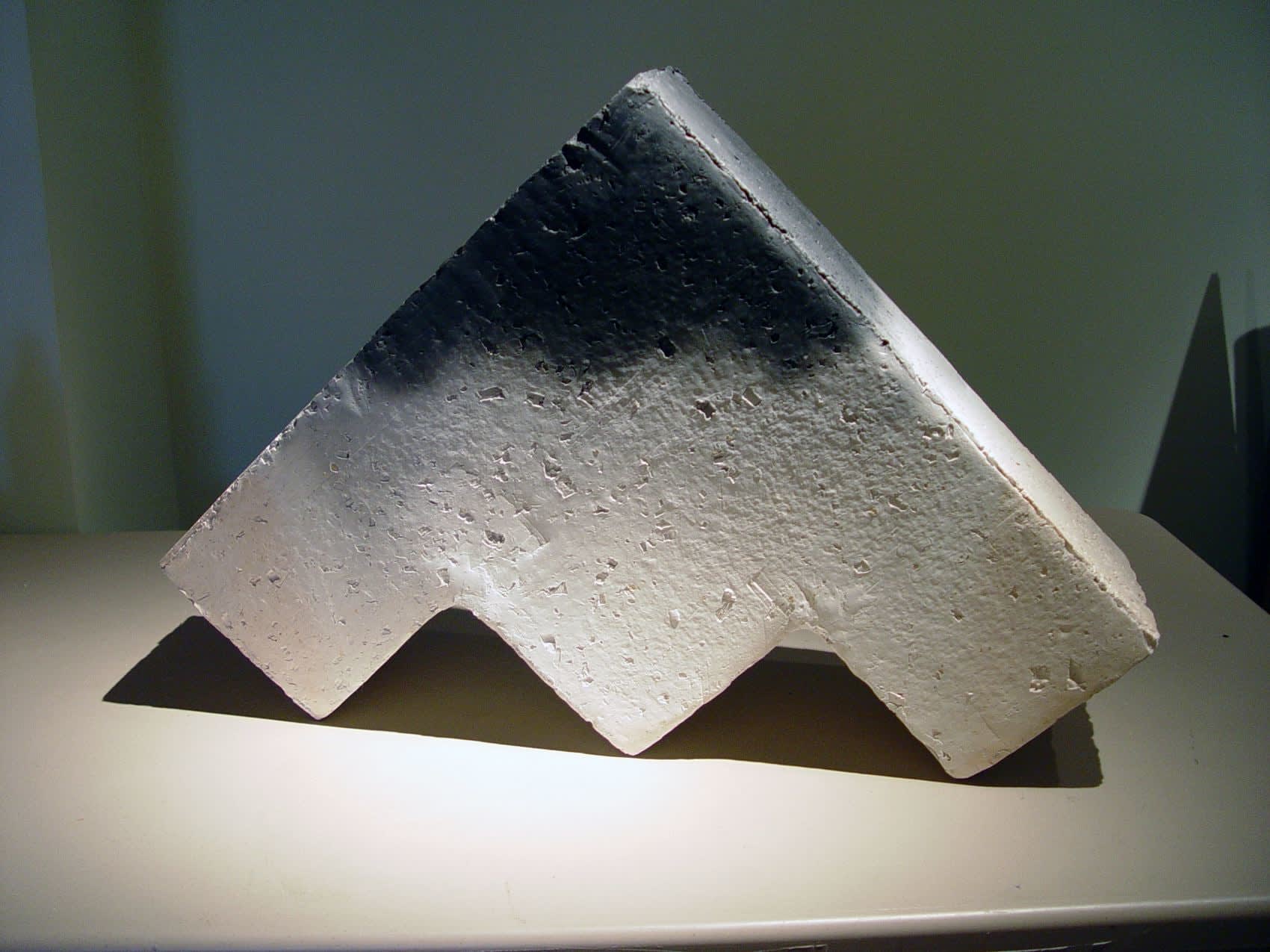 NAGASAWA SETSUKO (b. 1941) Triangular sculpture with stepped foot, ca. 2009 Smoke-infused white and terra-cotta clays 15 x 22 x 5 1/2 inches Inv# 7585