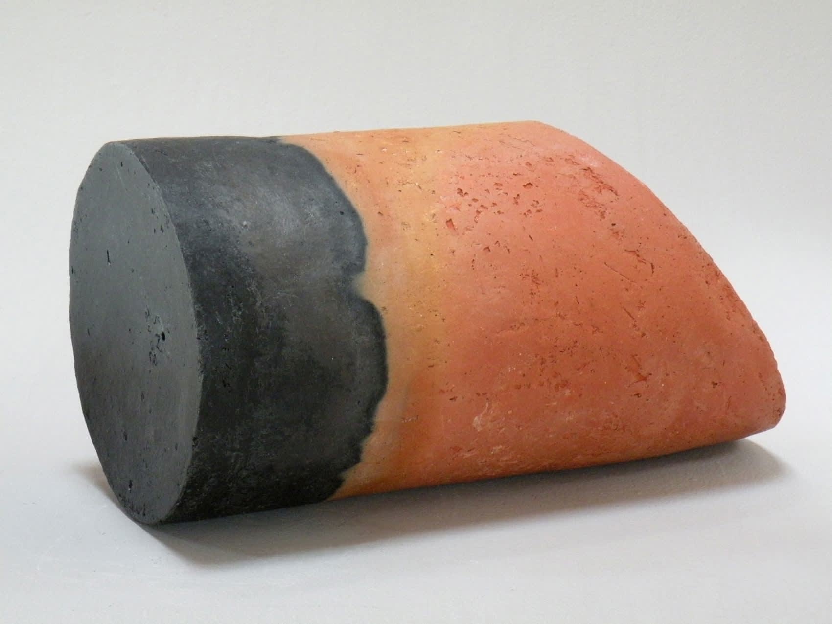 NAGASAWA SETSUKO (b. 1941) Cylindrical geometric form, ca. 2008 Smoke-infused orange terra-cotta clays 8 7/8 x 8 7/8 x 17 1/4 inches Inv# 7588