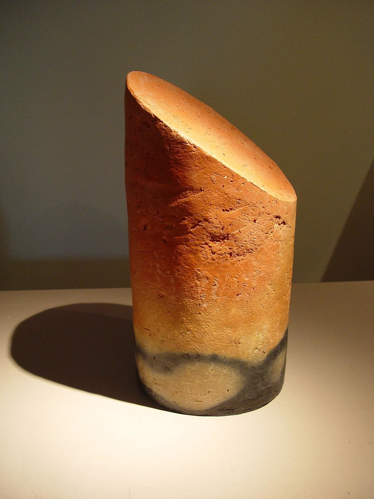 NAGASAWA SETSUKO (b. 1941) Cylindrical geometric form, ca. 2008 Smoke-infused orange terra-cotta clays 8 7/8 x 8 7/8 x 17 1/4 inches Inv# 7588