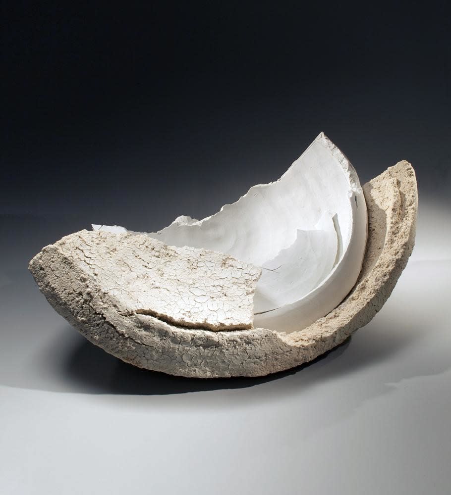 Ogawa Machiko (b. 1946) Vessel with two clay types and torn rim (#13), 2011 Porcelain and stoneware, glass glaze 11 7/8 x 33 7/8 x 18 1/2 in. Inv# 7325