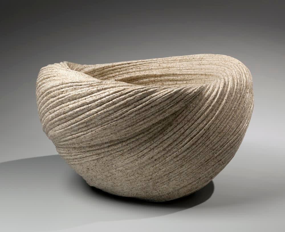 Oblong swirling double-walled vessel with gently cascading folds, 2013 Stoneware with sand glaze 9 1/4 x 16 7/8 x 12 3/8 in. Inv# 8533 SOLD