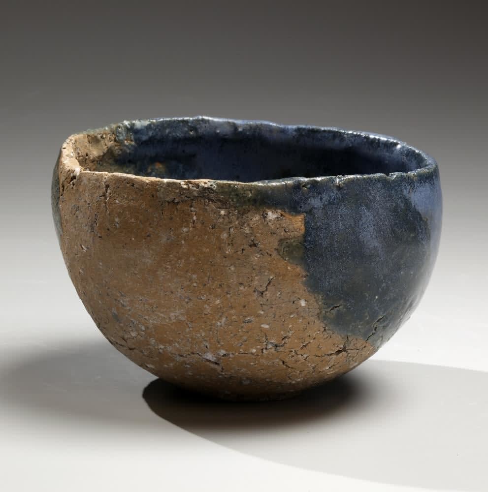 Round teabowl with unctuous greenish-blue ash glaze over cracked clay feldspar-infused body 2014 Glazed stoneware 3 3/4 x 5 1/2 x 5 1/2 in.