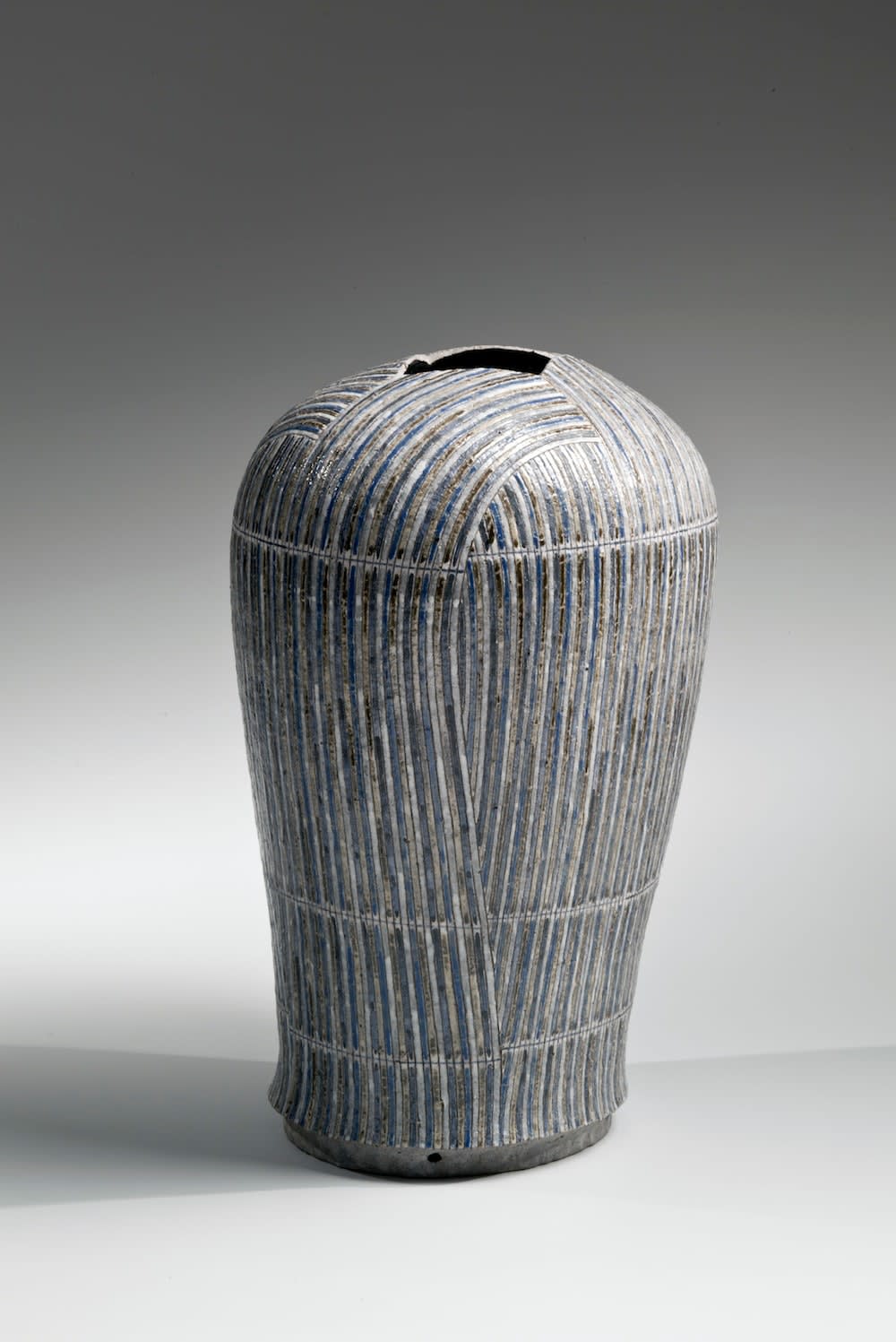 KAMODA SHŌJI (1933-1983) Rounded vessel with striped enamel glazing, 1978 Glazed stoneware 21 3/8 x 14 1/2 x 8 in. Inv# 8863