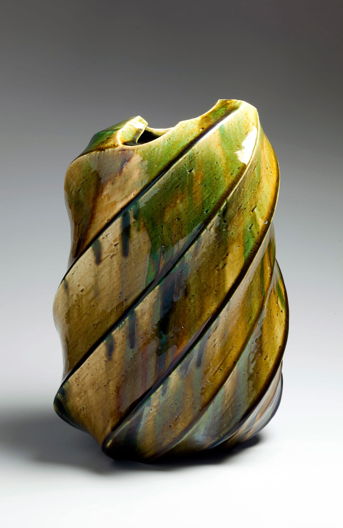 Katō Yasukage (1964-2012) Oribe-glazed, stoneware flower vase 2007 18 1/2 x 12 x 8 in. Inv #9223 SOLD