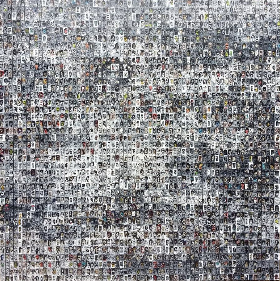 1000 Faces 200 x 200 cm Mixed Media on Canvas