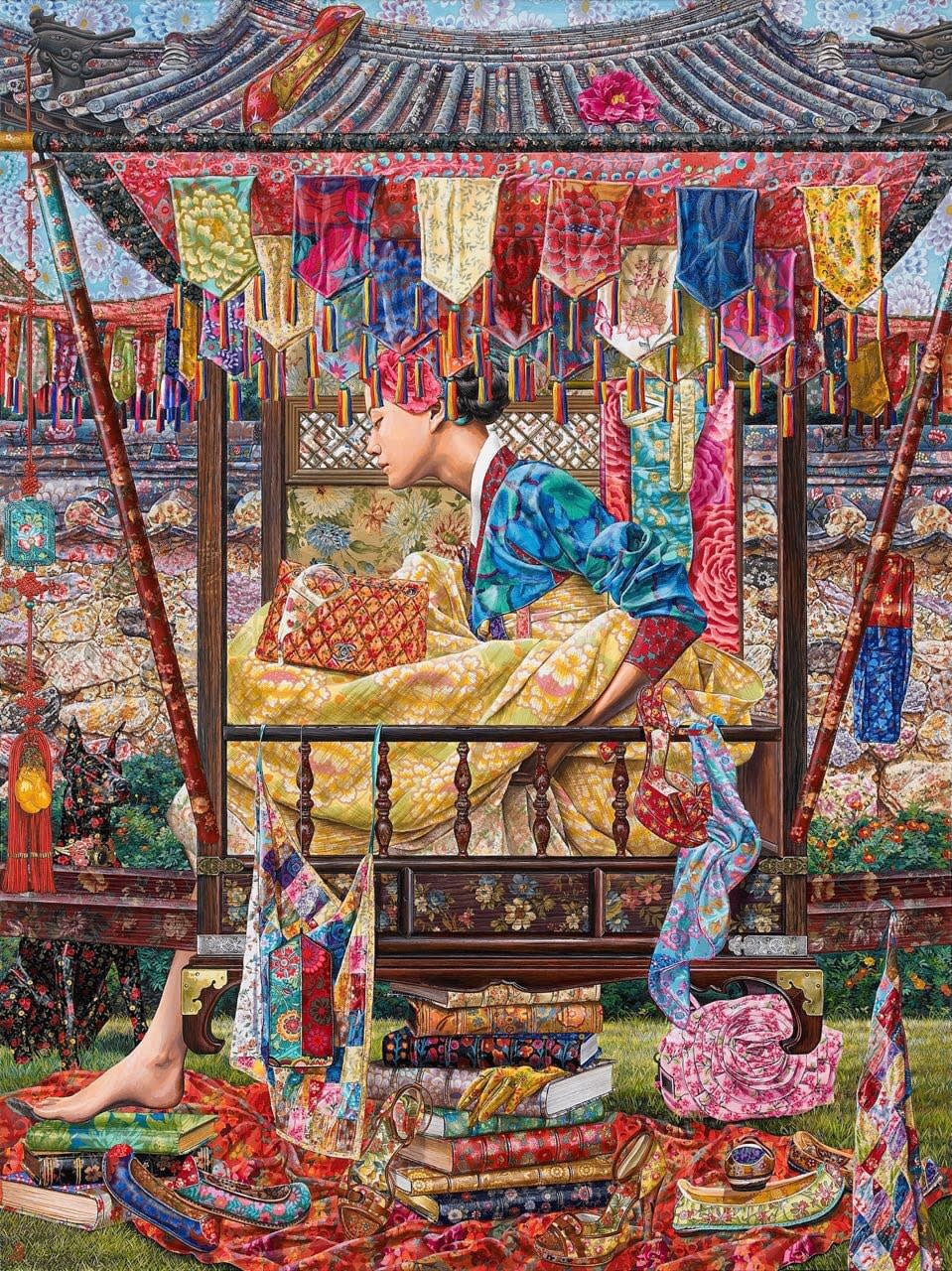 Palace of Silk, 2013 130 x 97 cm Acrylic and fabric on canvas