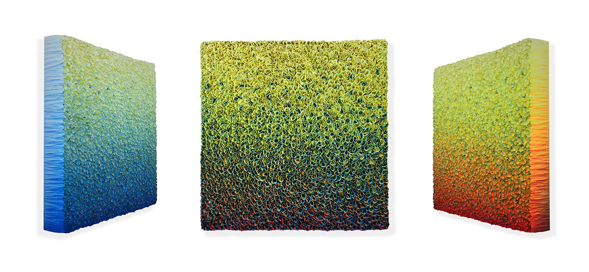 Hong Yi Zhuang (China - b.1962) Flowerbed ZHY147, 2021 Rice Paper and Acrylic on Canvas 90h x 90w cm