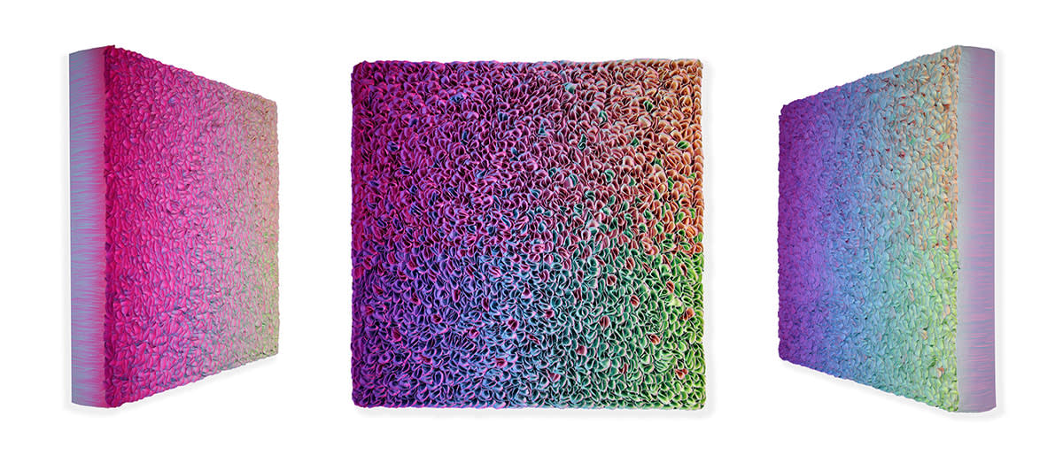 Hong Yi Zhuang (China - b.1962) Flowerbed ZHY150, 2021 Rice Paper and Acrylic on Canvas 90h x 90w cm