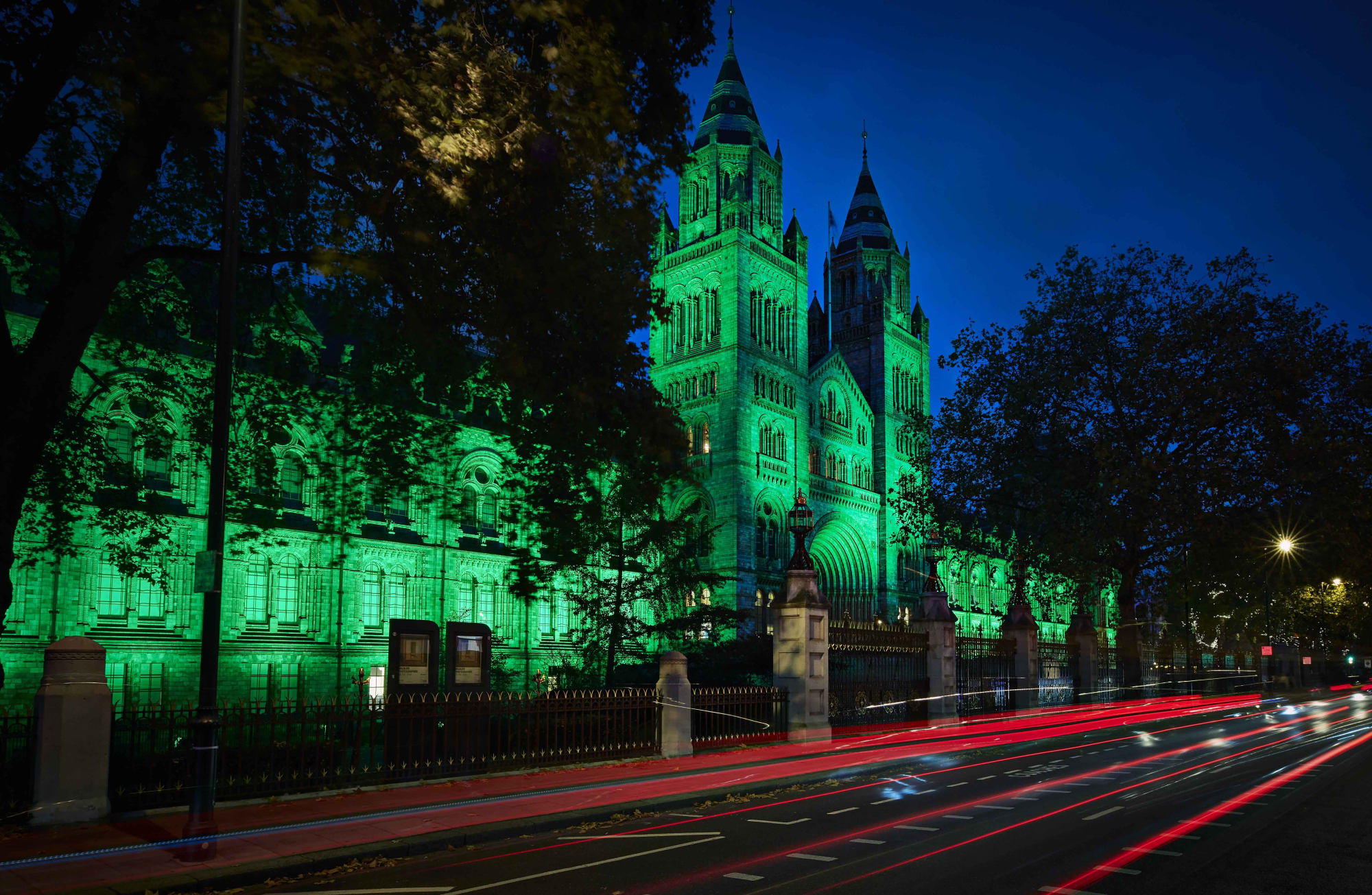 The Natural History Museum turned green and posted on social media in support of Art For Your World on the 5th November 2021.