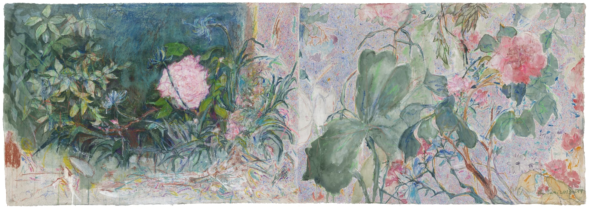 漆澜，德拉克洛瓦与赵之谦（二），手工皮纸综合材料，75 × 218 cm，2013-2014 Qi Lan, Delacroix and Zhao Zhiqian (2), Mixed media on handmade bast paper, 75 × 218 cm, 2013-2014