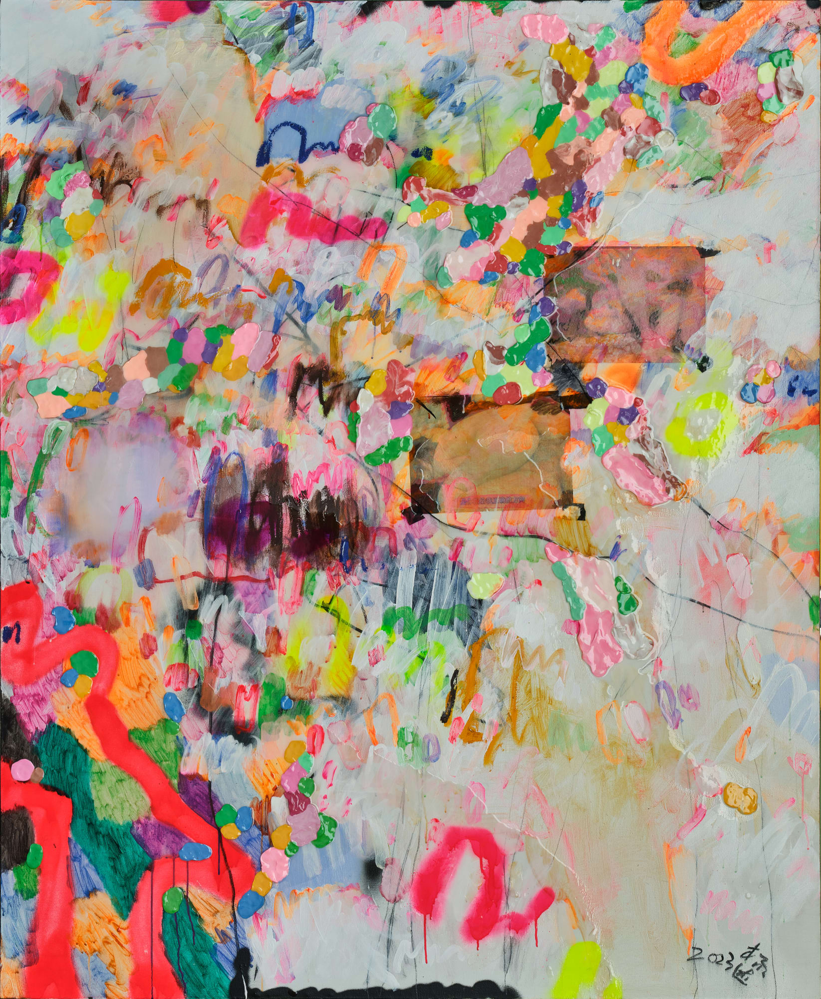 杨述，无题2023 J1，布面丙烯，树脂，彩色泥，80× 150 cm，2023 Yang Shu, Untitled 2023 J1, Acrylic, resin and colored clay on canvas, 180 × 150 cm, 2023