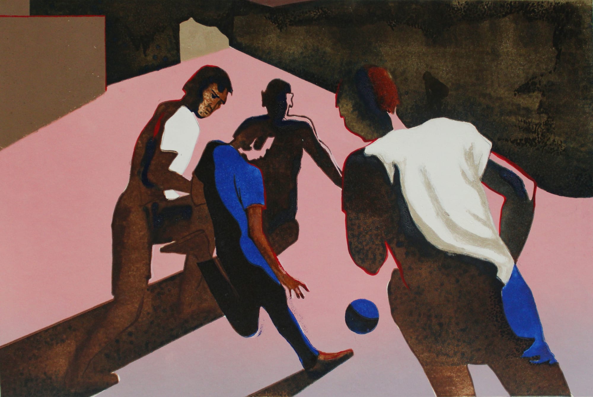 Barbara Zankovich Football in the Courtyard lino