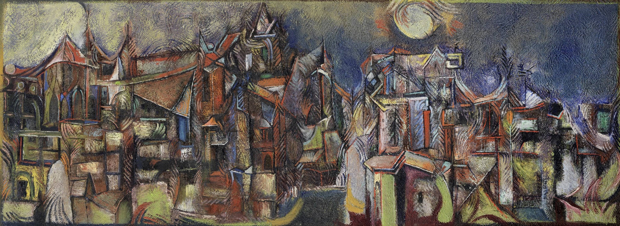 Townscape with Moon by Sadanand K. Bakre