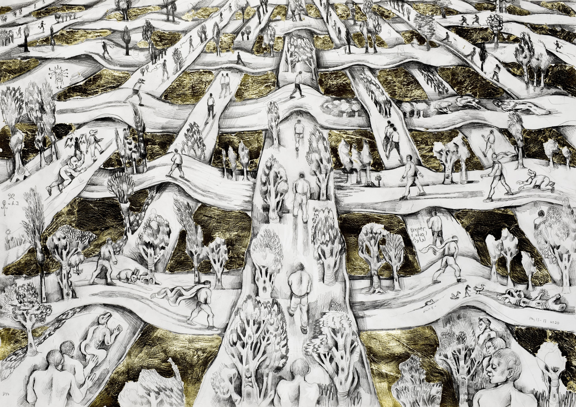 David Breuer-Weil (b. 1965) Forty Four 2020 Pencil and gold leaf on paper 59.4 x 84.1 cm © David Breuer-Weil