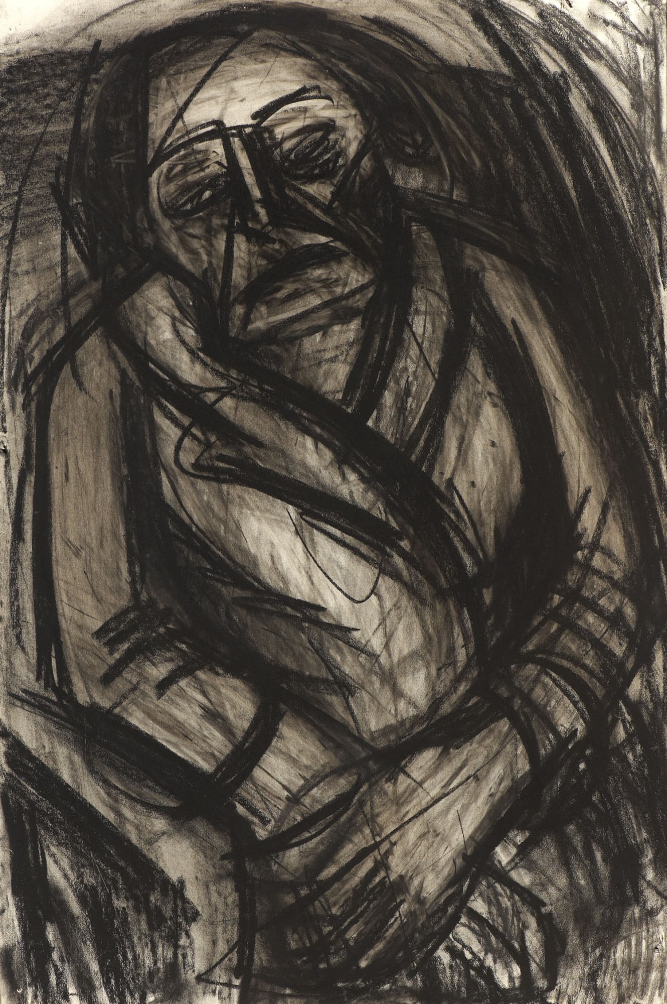 Leon Kossoff Portrait of N.M Seedo, c. 1957 Charcoal on paper 109 x 77cm. Ben Uri Collection