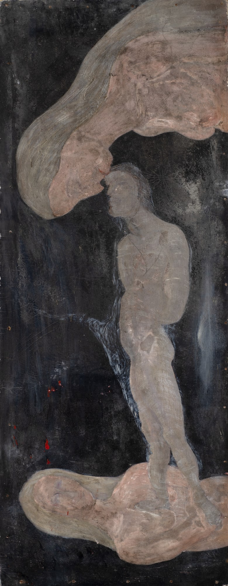 Gustav Metzger Untitled, c.1945-47 Oil on board 121 x 47cm. The Gustav Metzger Foundation