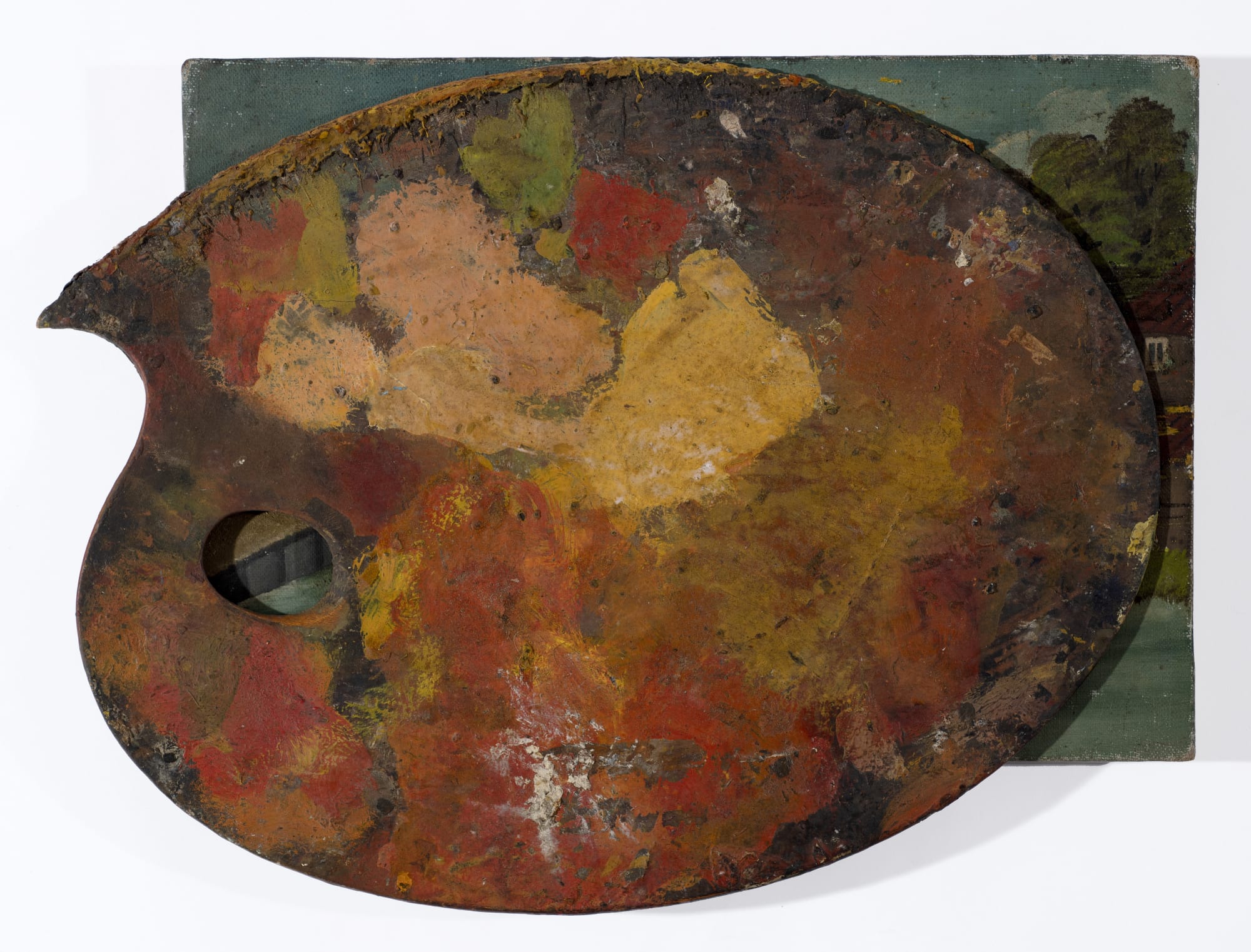 Gustav Metzger’s palette, c. 1940s Oil on board 28 x 38cm. The Gustav Metzger Foundation