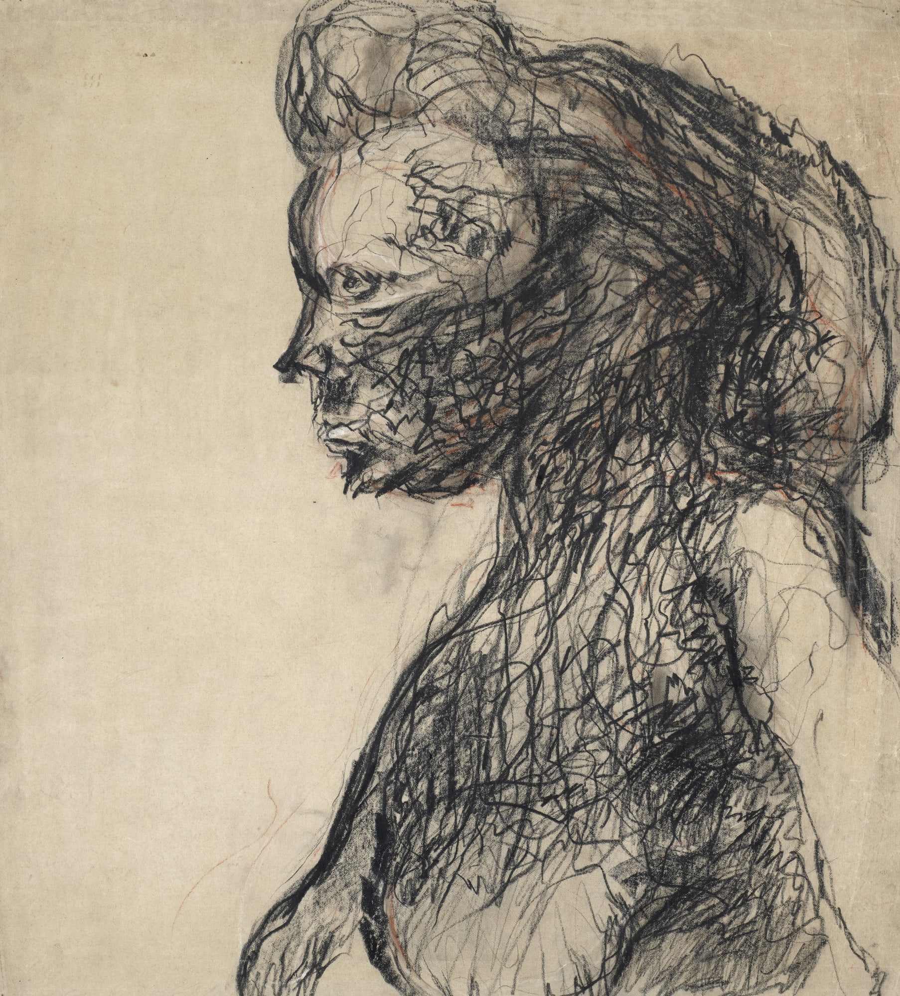 Portrait, 1948-49, pencil and crayon on paper, 67 x 60cm. The Gustav Metzger Foundation.