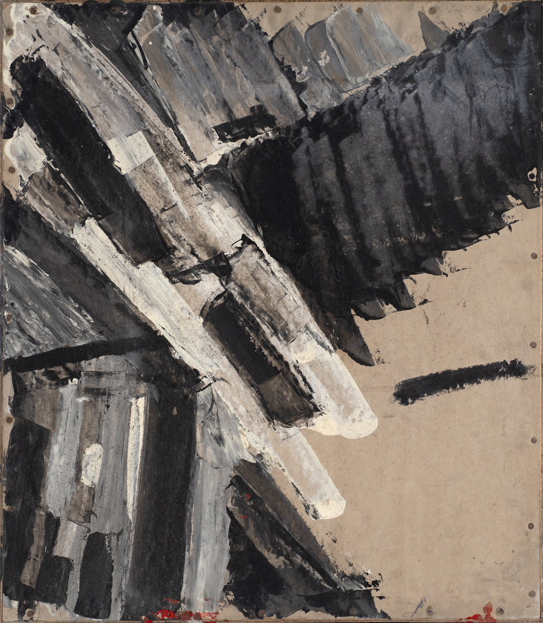 Painting on Cardboard, c. 1961-62, oil on board, 68 x 59cm (verso of Painting on Cardboard). The Gustav Metzger Foundation