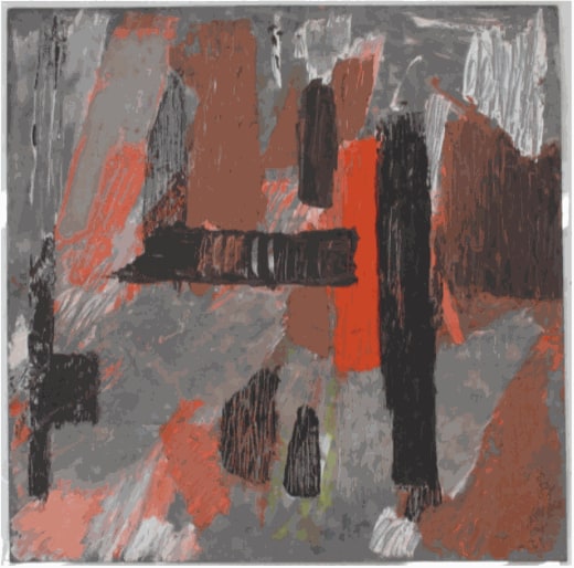 Painting on Galvanised Steel, 1958, oil on steel, 105.2 x 104.2cm. The Gustav Metzger Foundation