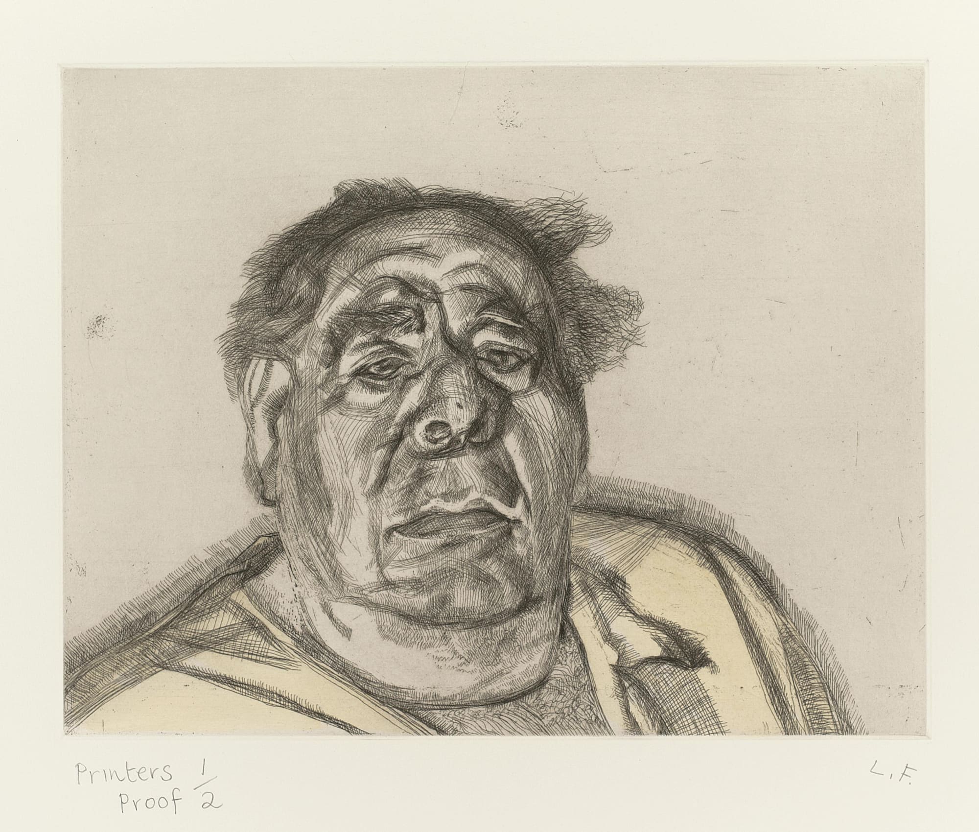 Lord Goodman in his yellow pyjamas by Lucian Freud