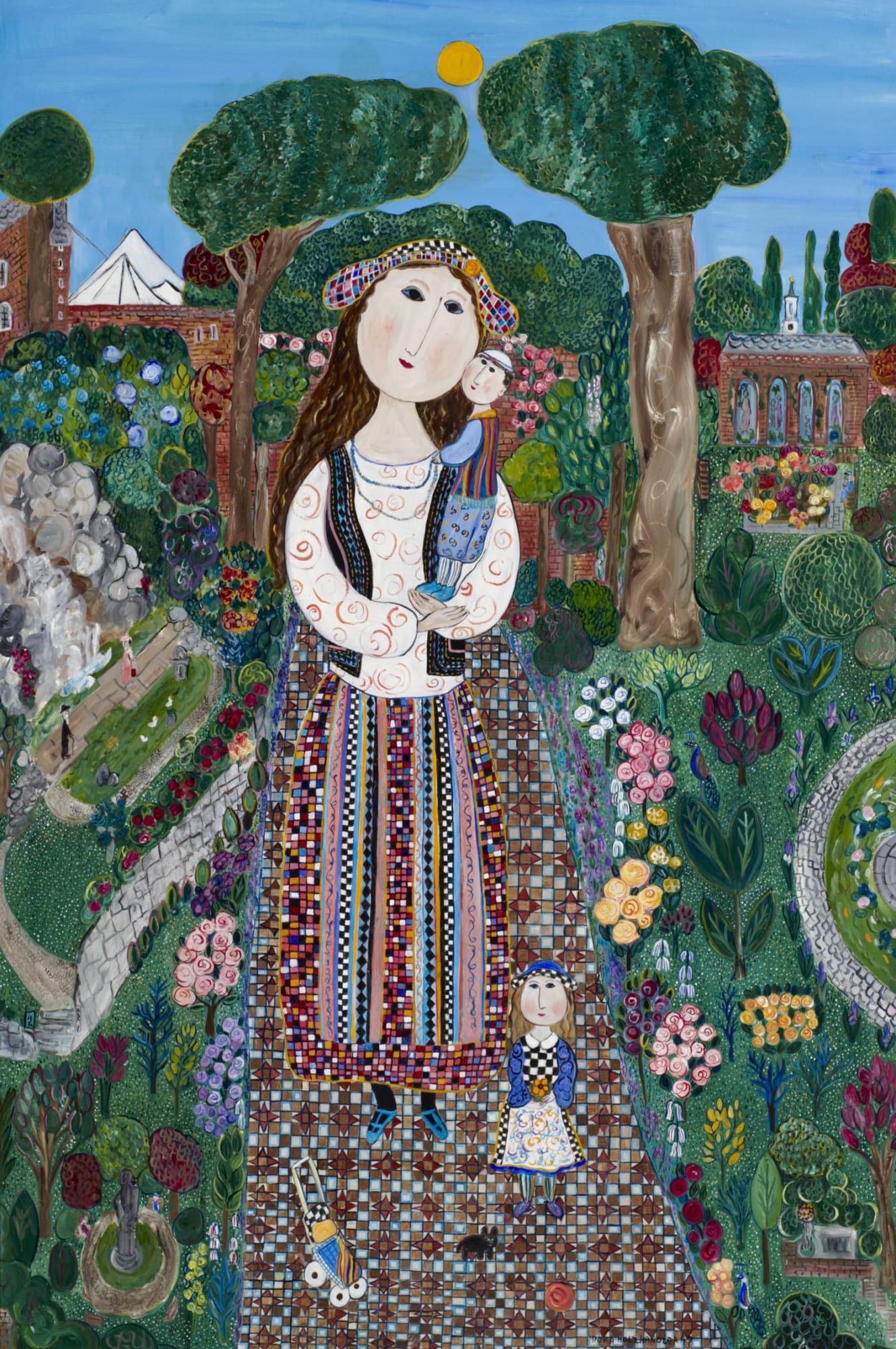 Dora Holzhandler (1928-2015) Mother and Children in Holland Park 1997 Oil on canvas 121.5 x 82 cm Ben Uri Collection &copy; Dora Holzhandler Presented by Joan Hurst 2009 through the good offices of Art Fund